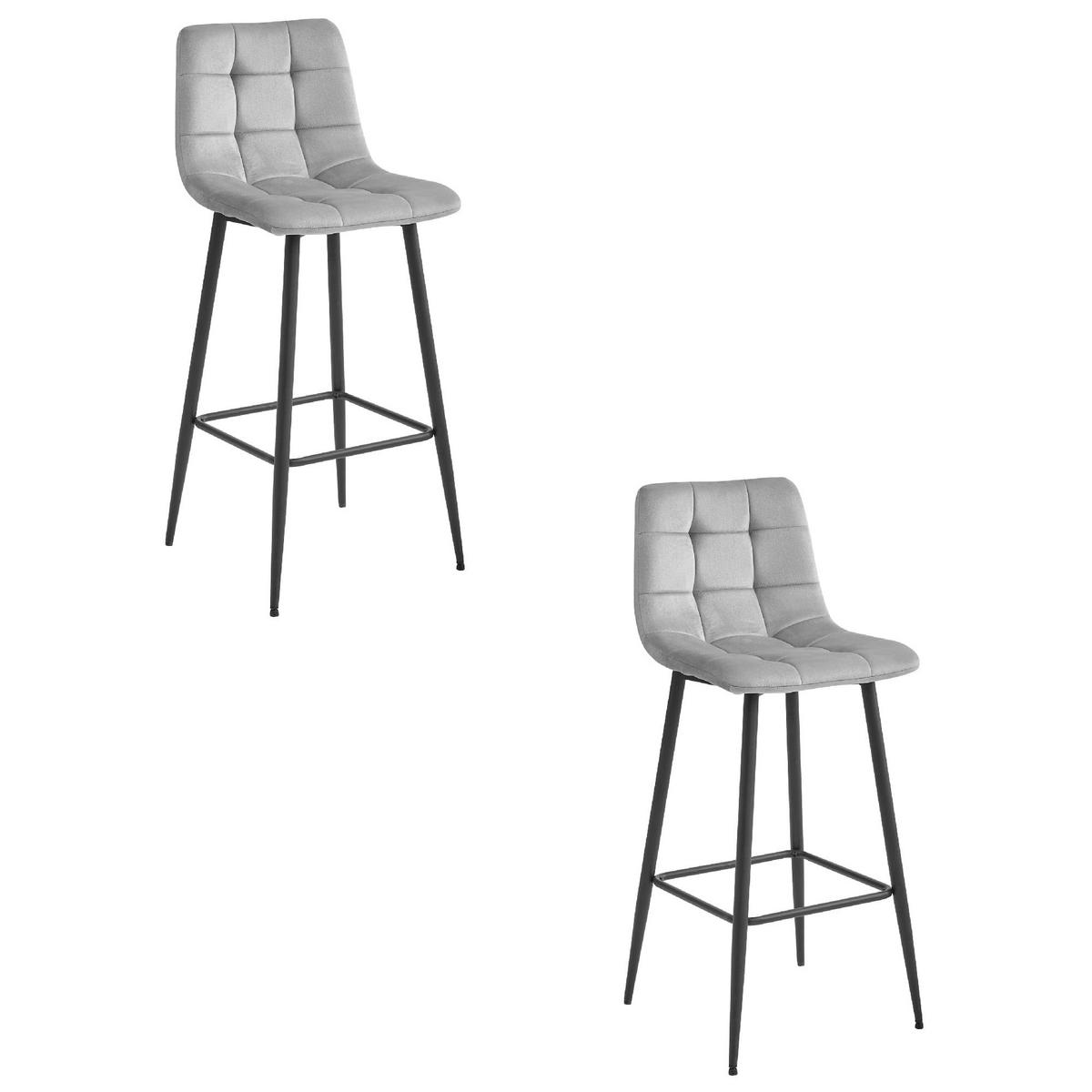 BARHOCKER 2er-Set Silbergrauer Velours, Gepolsterte Rückenlehne, Bequem Und Modernes Design Für Die Küche Oder Die Theke - Grau, Textil (46/104/33cm) - Best For Home