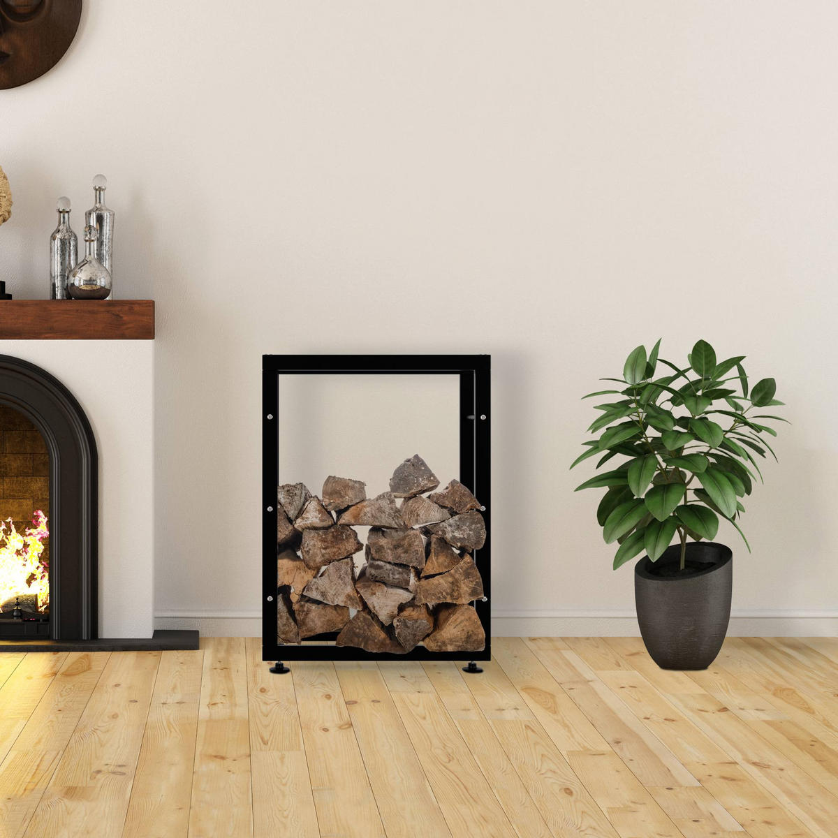 KAMINHOLZREGAL 60/25/80 cm Metall schwarz - Schwarz, Metall (60/80/25cm) - CLP