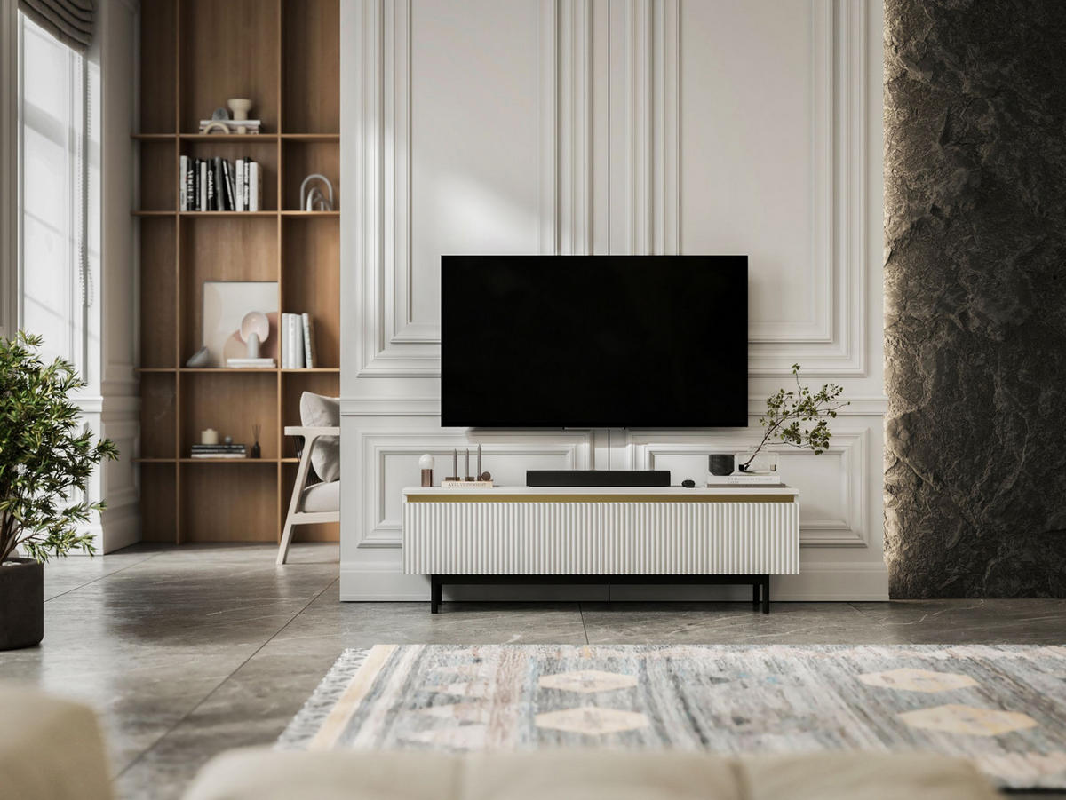 TV-SCHRANK Selene Weiß Matt mit Metallrahmen 140 cm - Schwarz/Weiß, Holzwerkstoff (140/44/35cm) - Meble Lindner