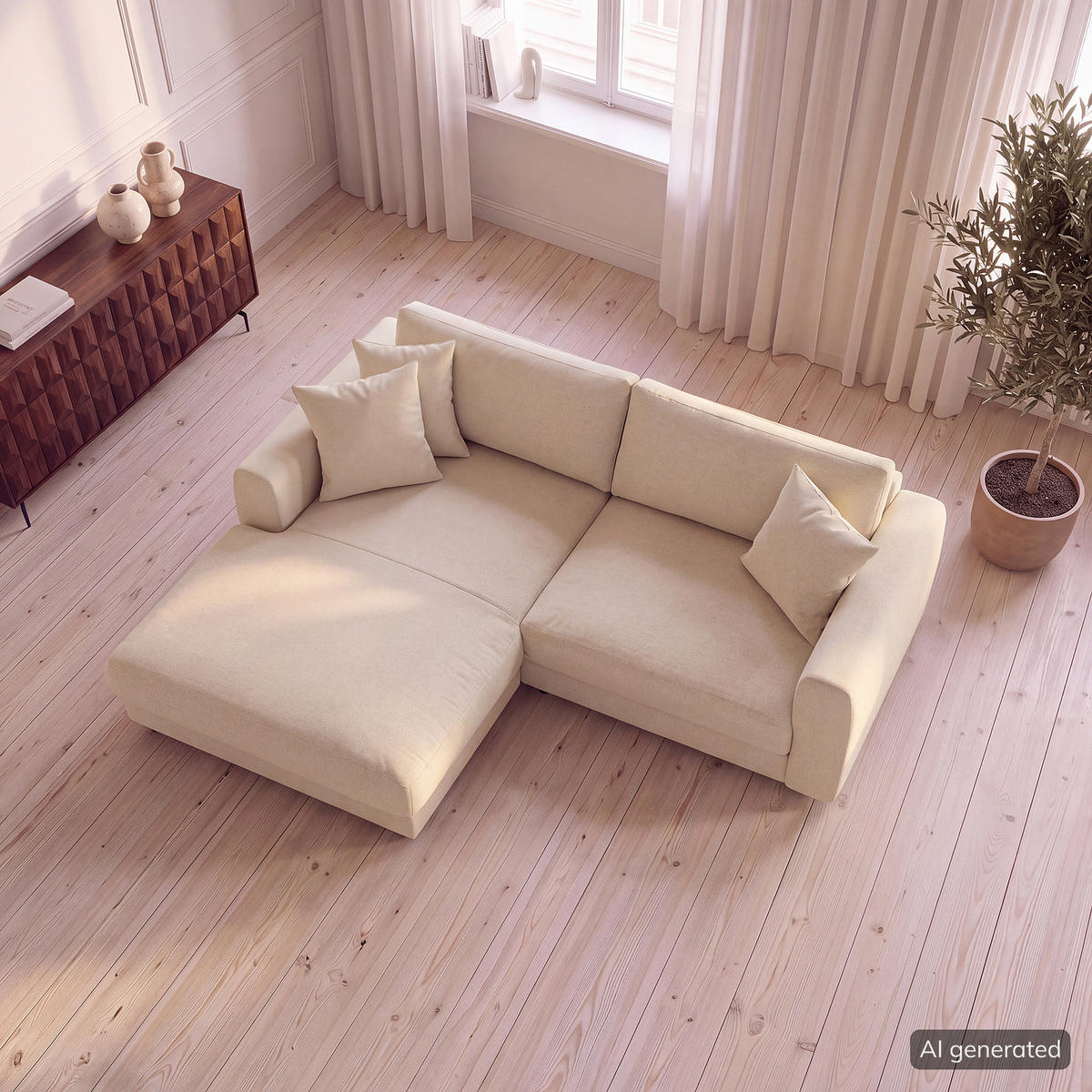 ECKSOFA mit Longchair - Beige/Schwarz, Holz/Kunststoff (238/183cm) - home24
