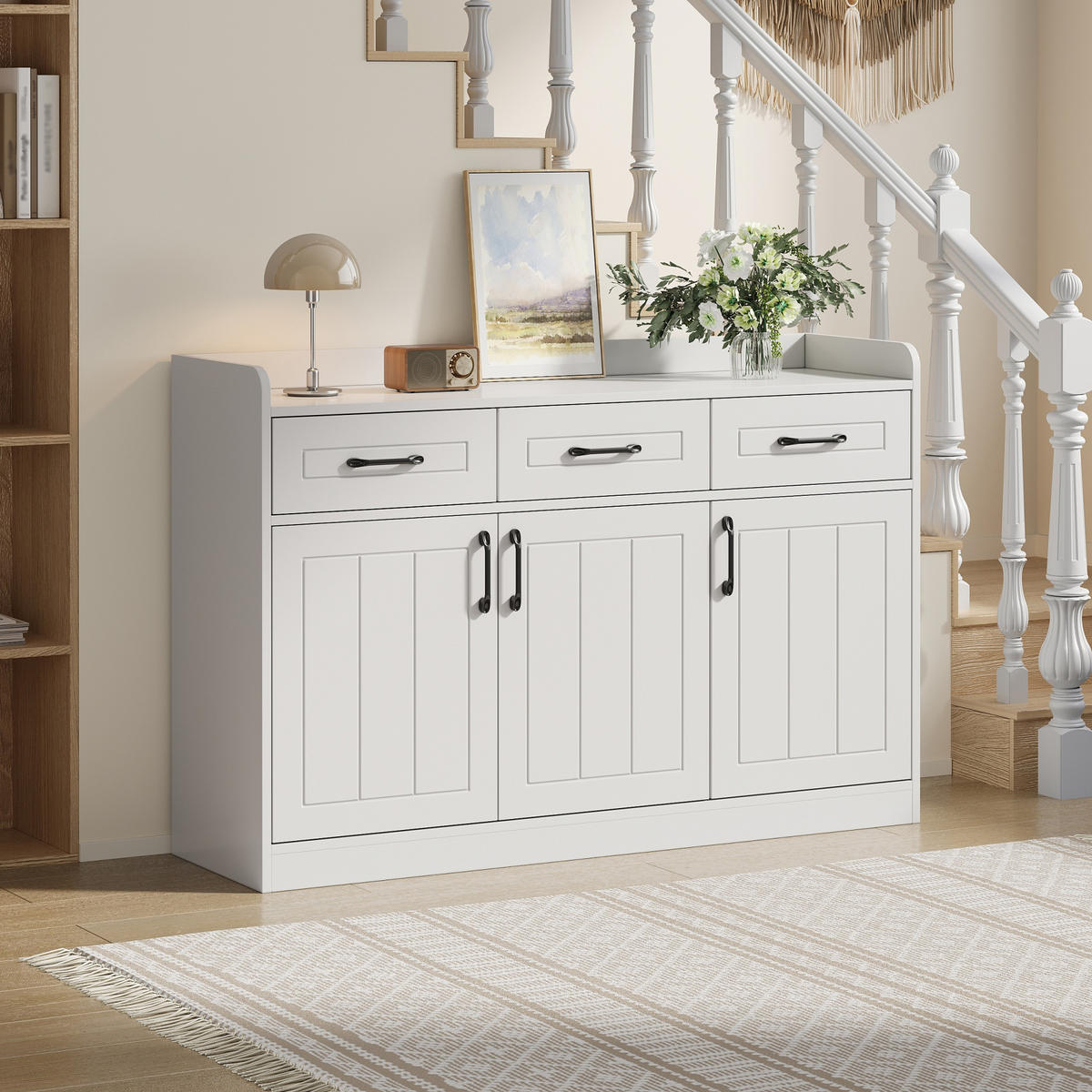 SIDEBOARD Weiß 3 Türen 3 Schubladen 120x35x80cm Stauraum - Weiß, Holzwerkstoff (35/80/120cm) - FLIEKS