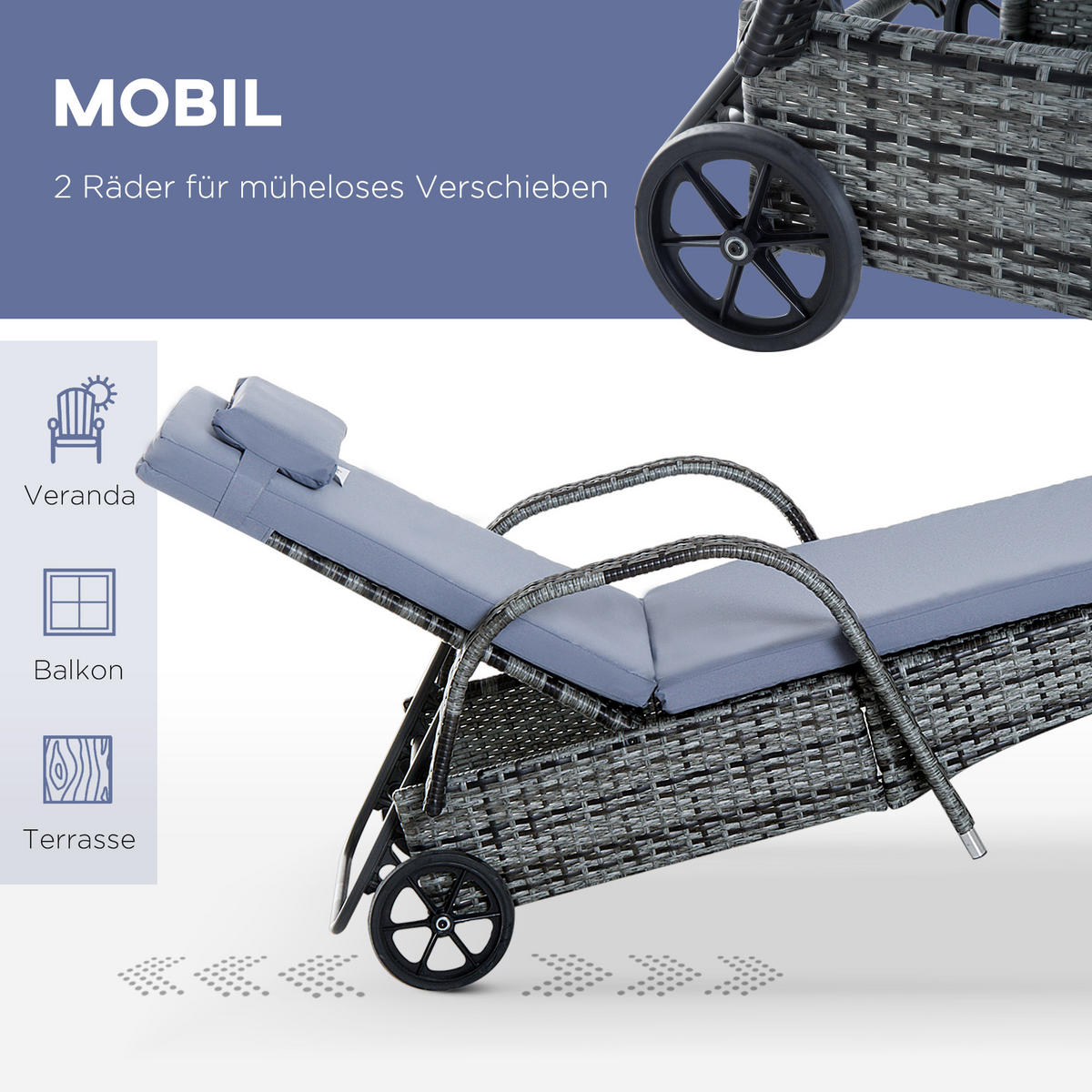 GARTENMÖBEL Set, Metall, PE, Grau - Grau, Metall - Outsunny