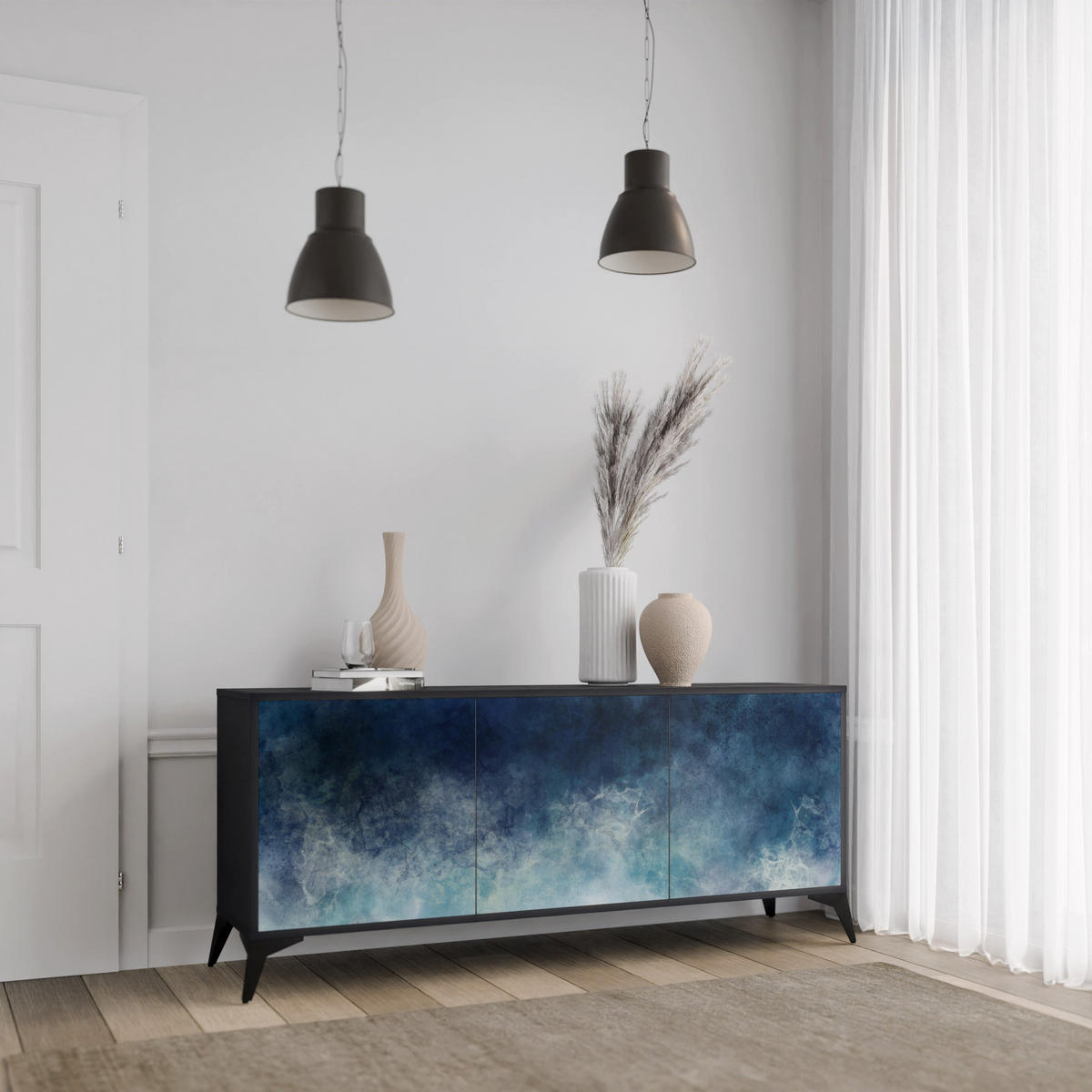SIDEBOARD CELESTIAL FALL, Eicheneffekt, 164,5x42x77,5 cm, 3 Türen - Eichefarben/Buchefarben, Holzwerkstoff/Buchenholz (164.5/77.5/42cm) - SpaceRebels