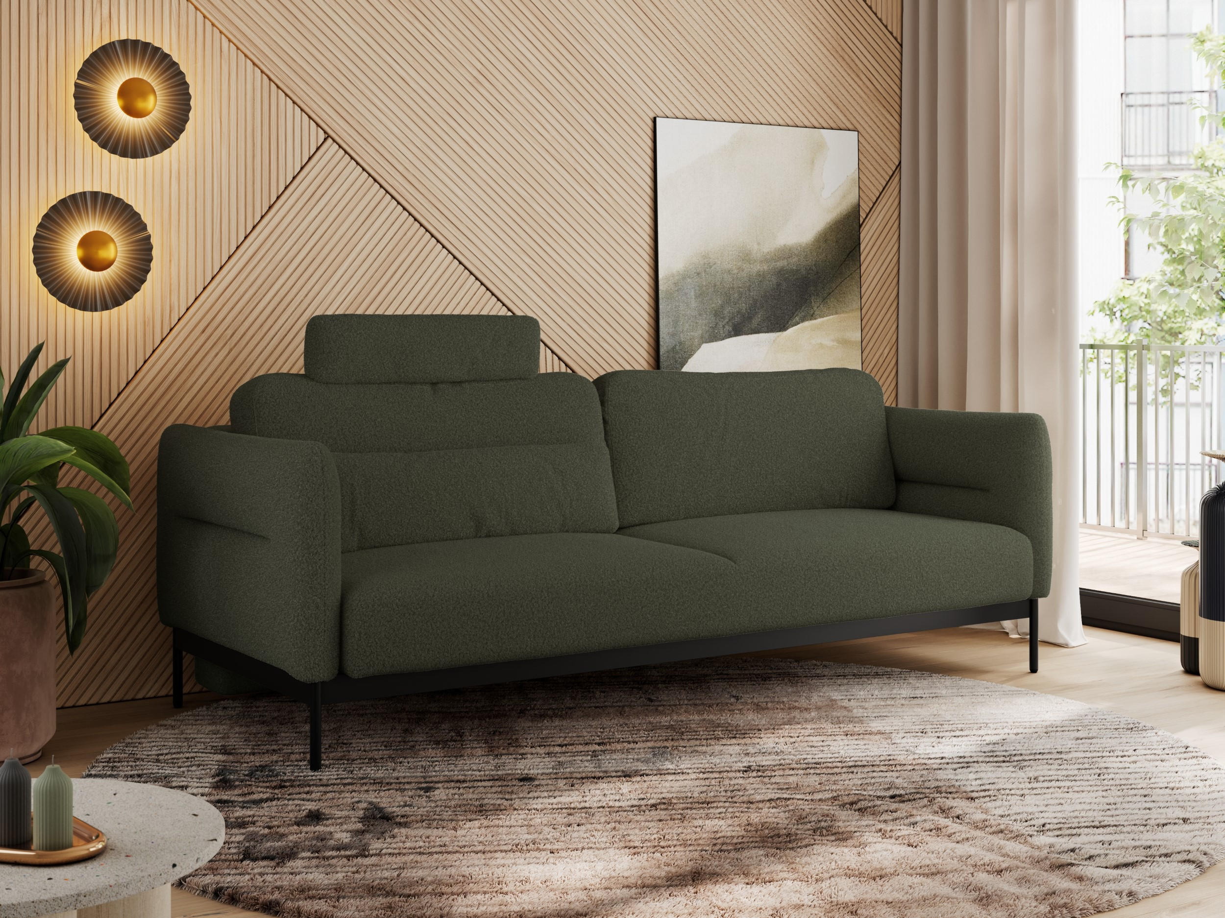 SOFA SALENTO Grün Boucle - Schwarz/Grün, Textil/Metall (221/82/101cm) - MKS
