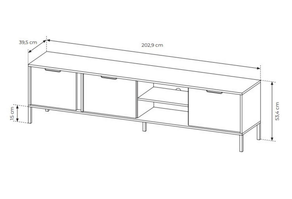 TV-SCHRANK Lars Antrazit, dreitüriger TV-Tisch - Anthrazit, Holzwerkstoff/Metall (203/53/40cm) - Bettso