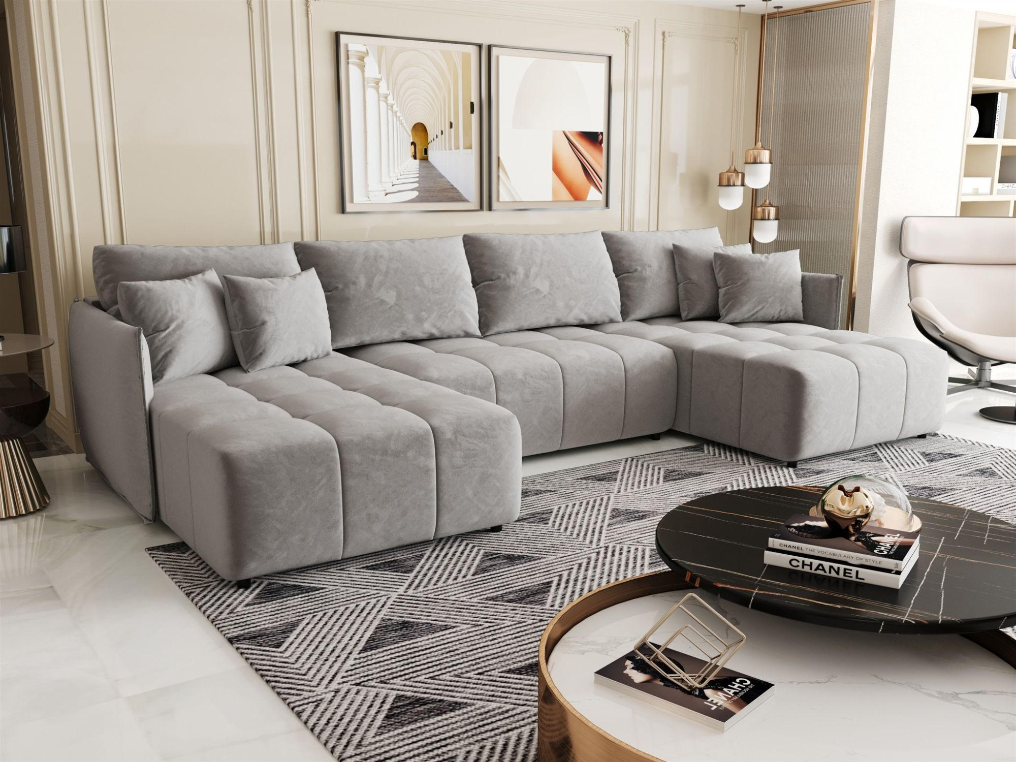 WOHNLANDSCHAFT Treviso - Hellgrau, Holzwerkstoff/Textil (342/88/185cm) - Fun Möbel