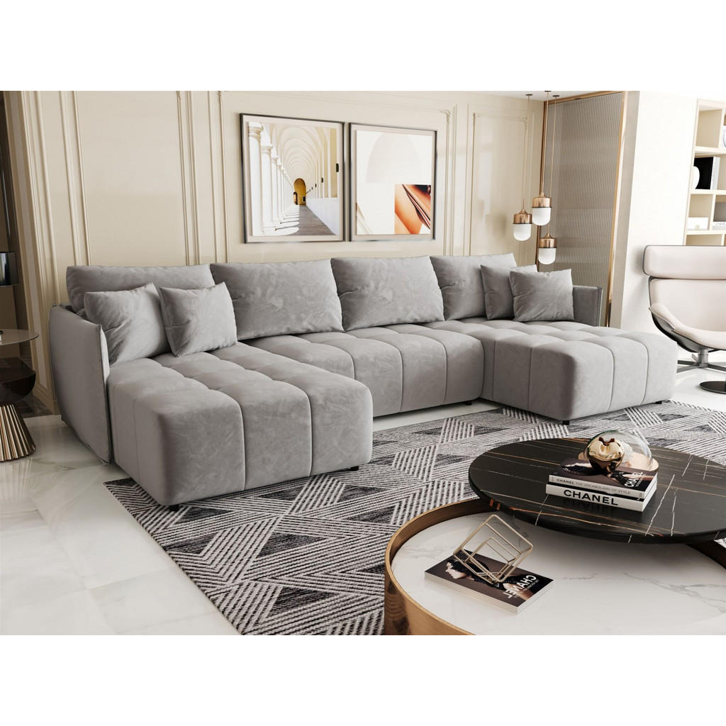 Thumbnail - Fun Möbel Wohnlandschaft, Hellgrau, Textil, U-Form, 342x88x185 cm, Wohnzimmer, Sofas & Couches, Wohnlandschaften, Wohnla...