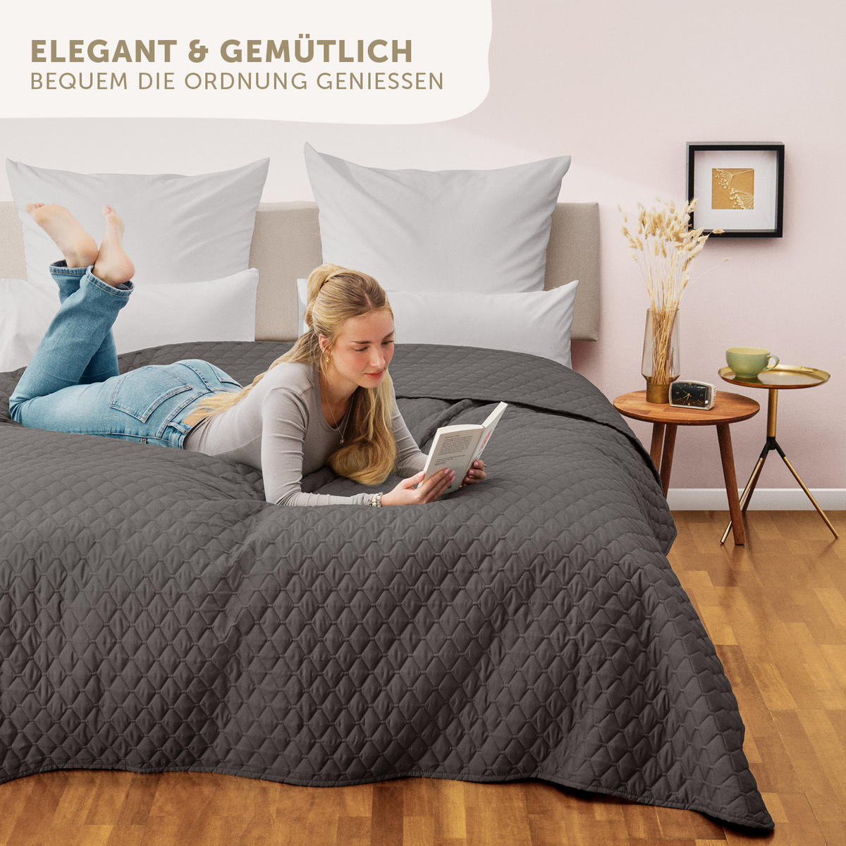 TAGESDECKE 220x240 cm, waschbarer Sofa- & Couchüberwurf, Dunkelgrau - Dunkelgrau, Textil (220/240cm) - Blumtal