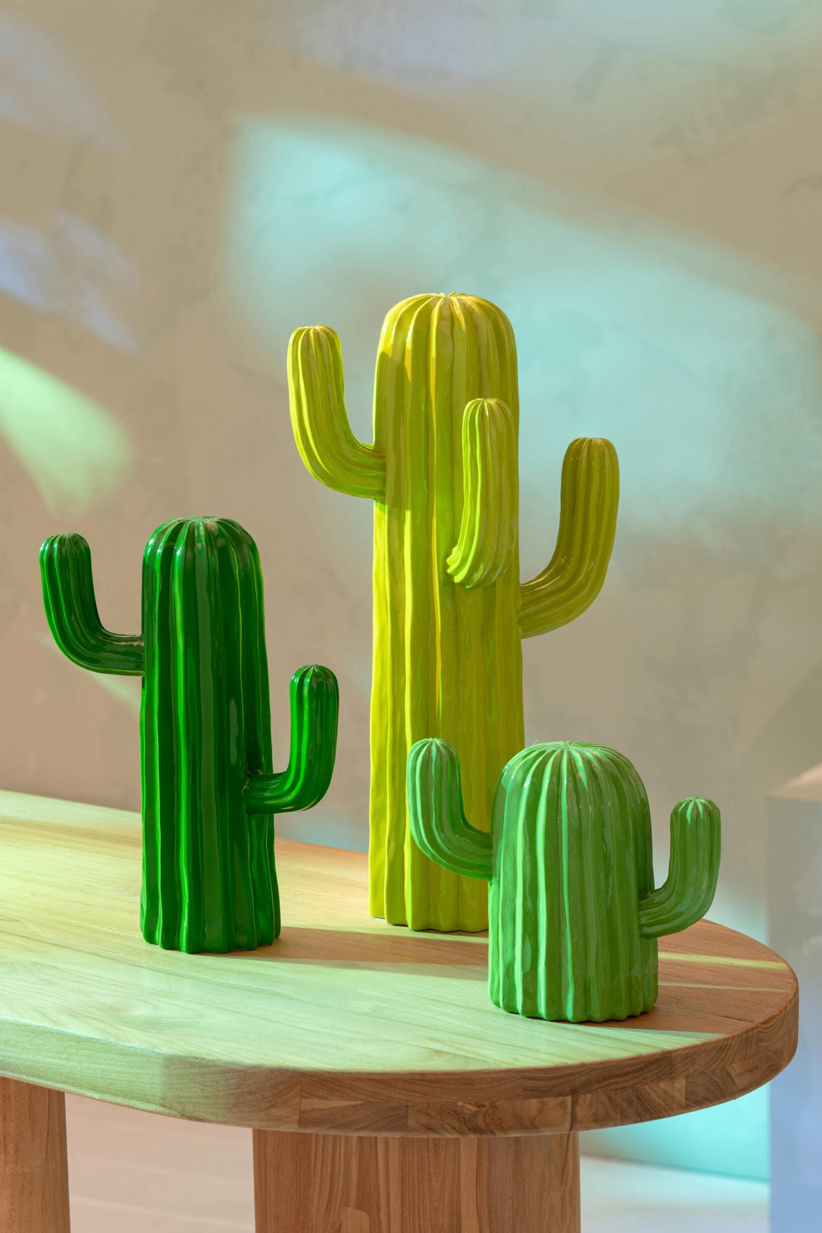 DEKOOBJEKT KAKTUS (3ER SET) - Grün, Glas/Naturmaterialien (17/42/22.5cm) - J-Line