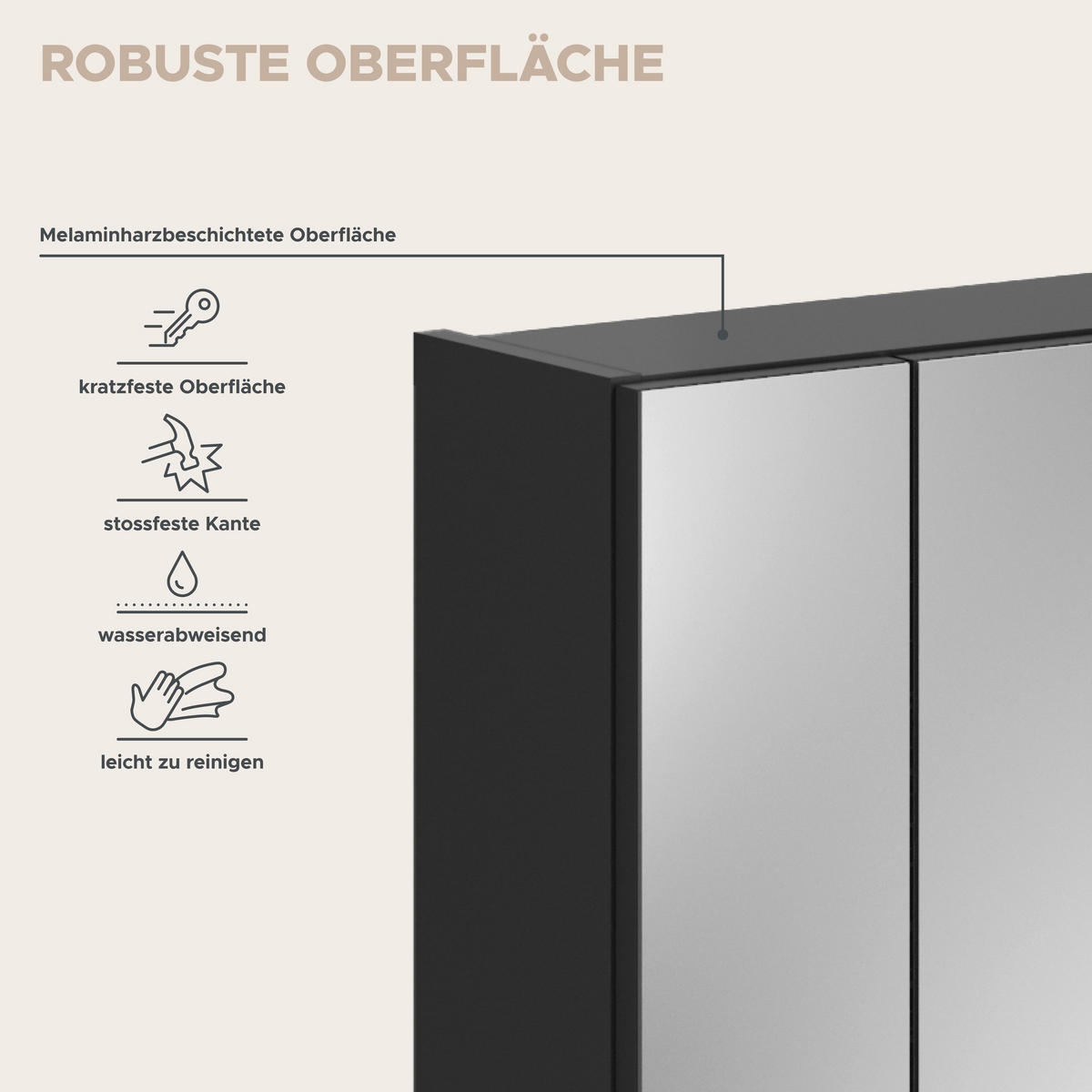 SPIEGELSCHRANK Linus Bad in schwarz Nachbildung und Spiegelglas B/H/T: 60x70x18 cm - Schwarz, Holzwerkstoff (60/70/18cm)