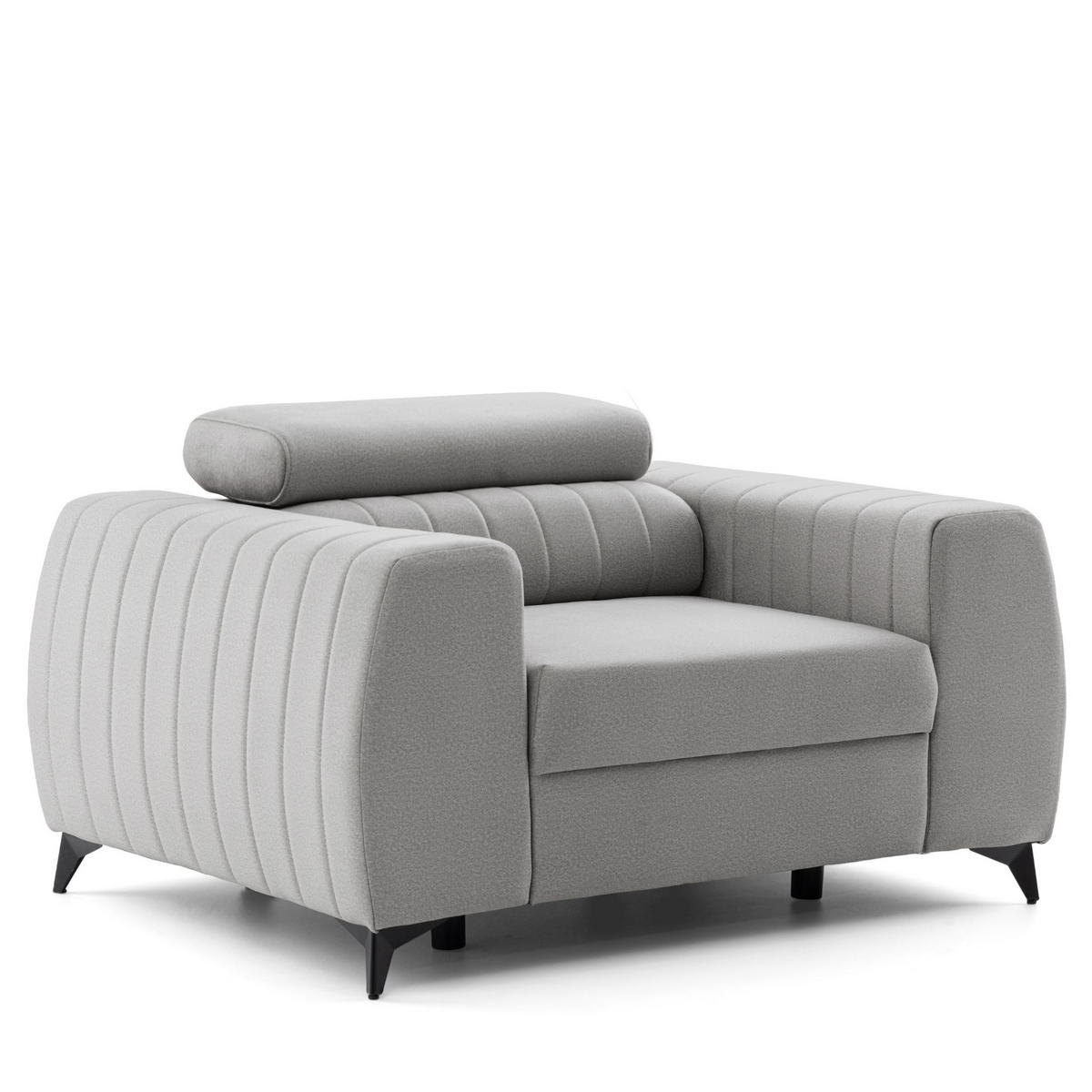 SESSEL PIERO mit verstellbare Kopfstütze Velours Hellgrau - Hellgrau/Schwarz, Holz/Textil (130/90/100cm) - Muffo