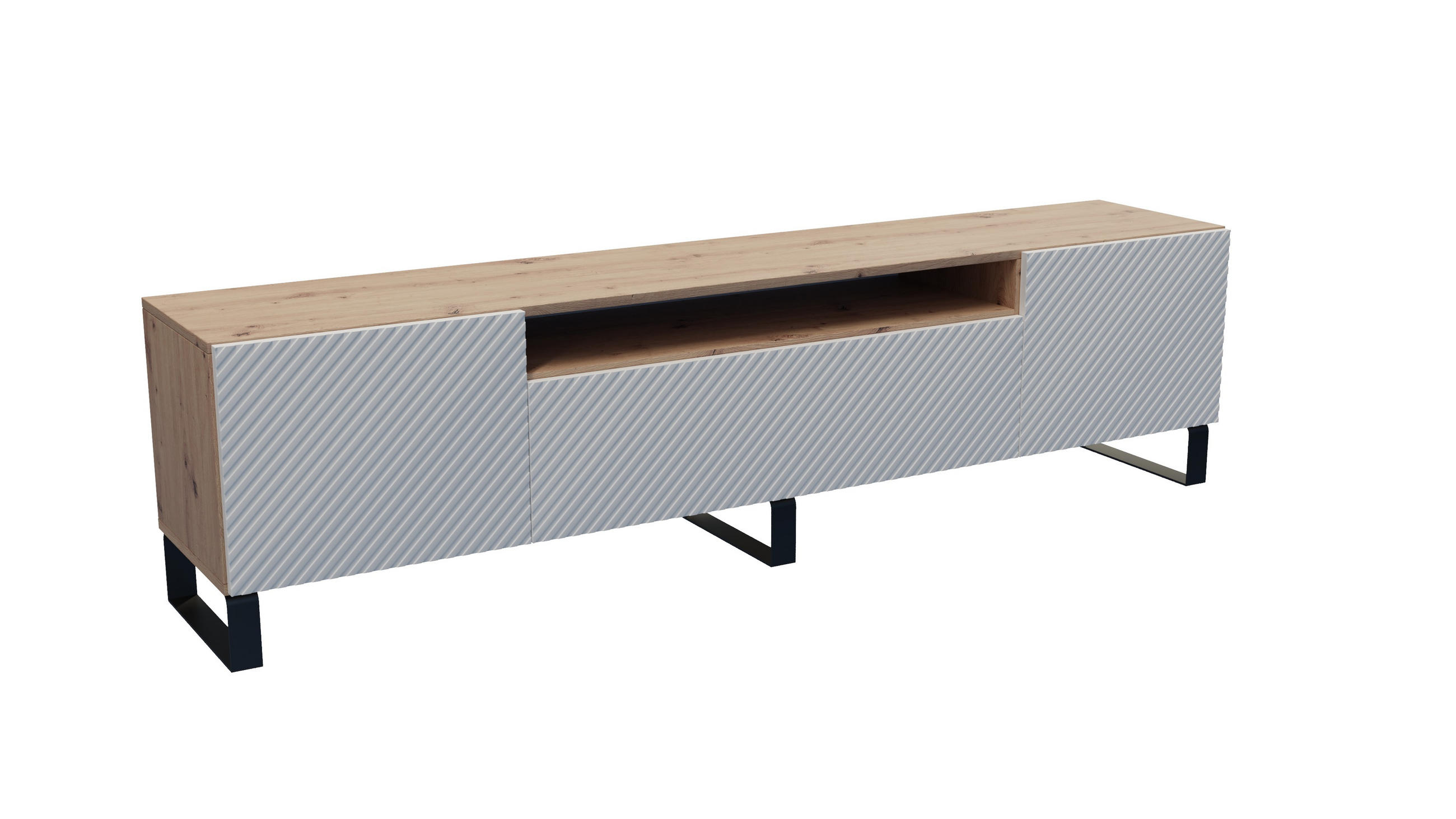 Meblini Tv-Schrank Eiche Artisan, Weiß 200x53x41 cm