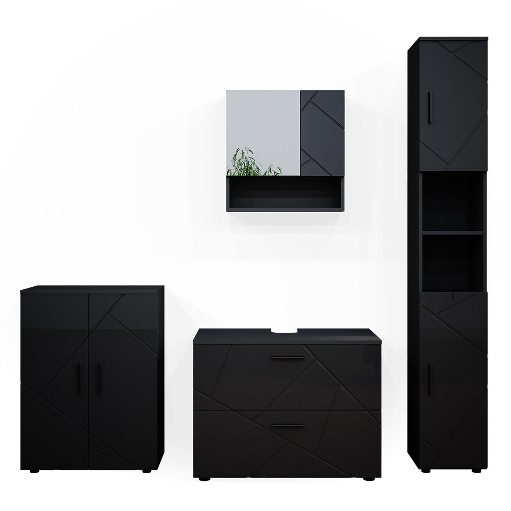BADMÖBEL-SET Irma Anthrazit Hochglanz 4 Teile - Anthrazit, Holzwerkstoff (80/58/41cm) - Vicco