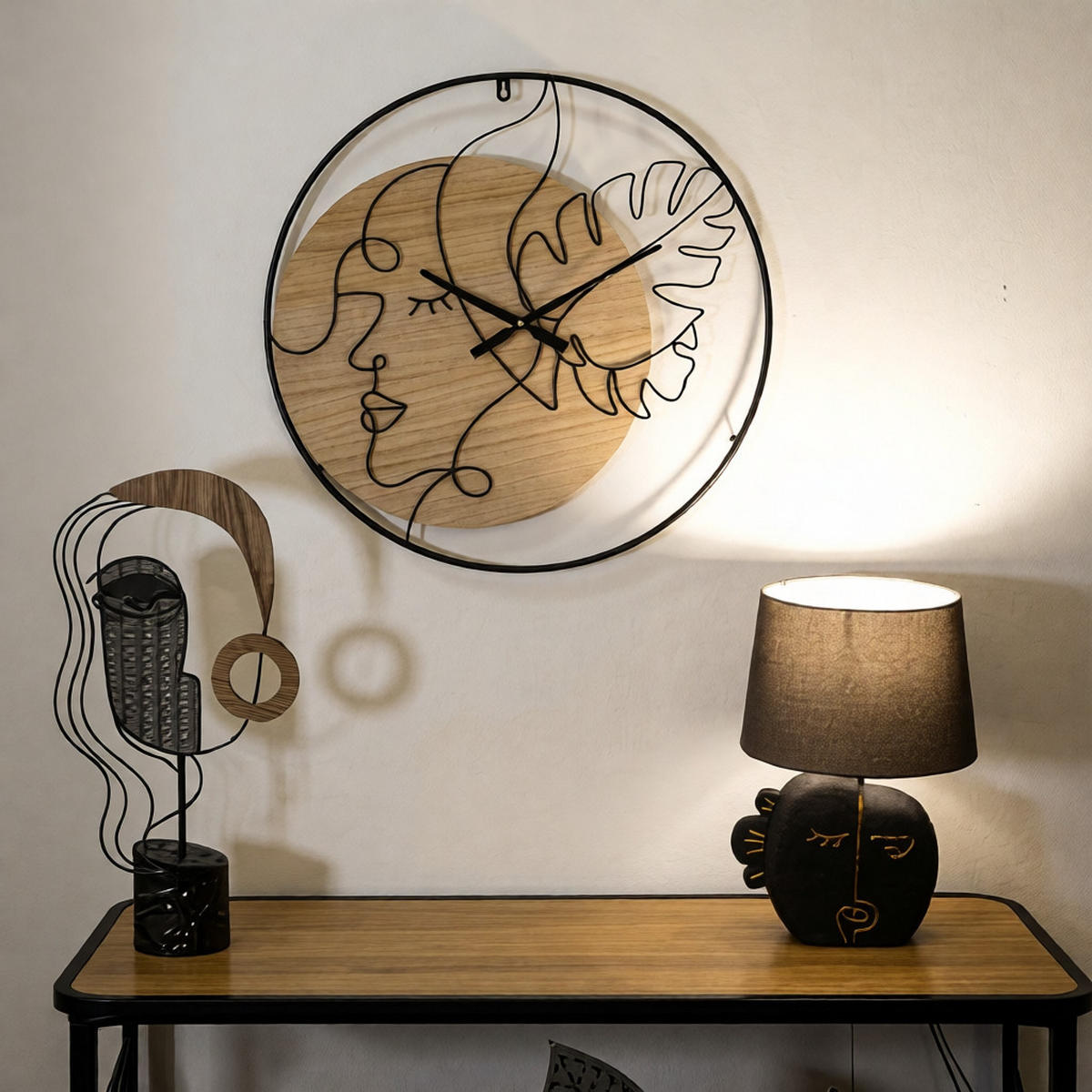 WANDUHR Elegant - B, schwarz und braun, Eisen und MDF, 60 x 2 x 60 cm - Schwarz/Braun, Holzwerkstoff/Metall (60/60/2cm) - Mauro Ferretti