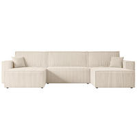 WOHNLANDSCHAFT mit Schlaffunktion und Bettkasten CELTIC-XLU - 377x143x83 cm Beige Cord - Beige/Schwarz, Holzwerkstoff/Kunststoff (377/83/143cm) - ALTDECOR