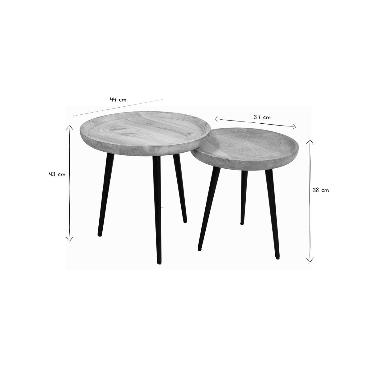 COUCHTISCH Verschachtelt Massiv Mangoholz Metall PYTA - Dunkelbraun, Holz (44/44/43cm) - Miliboo