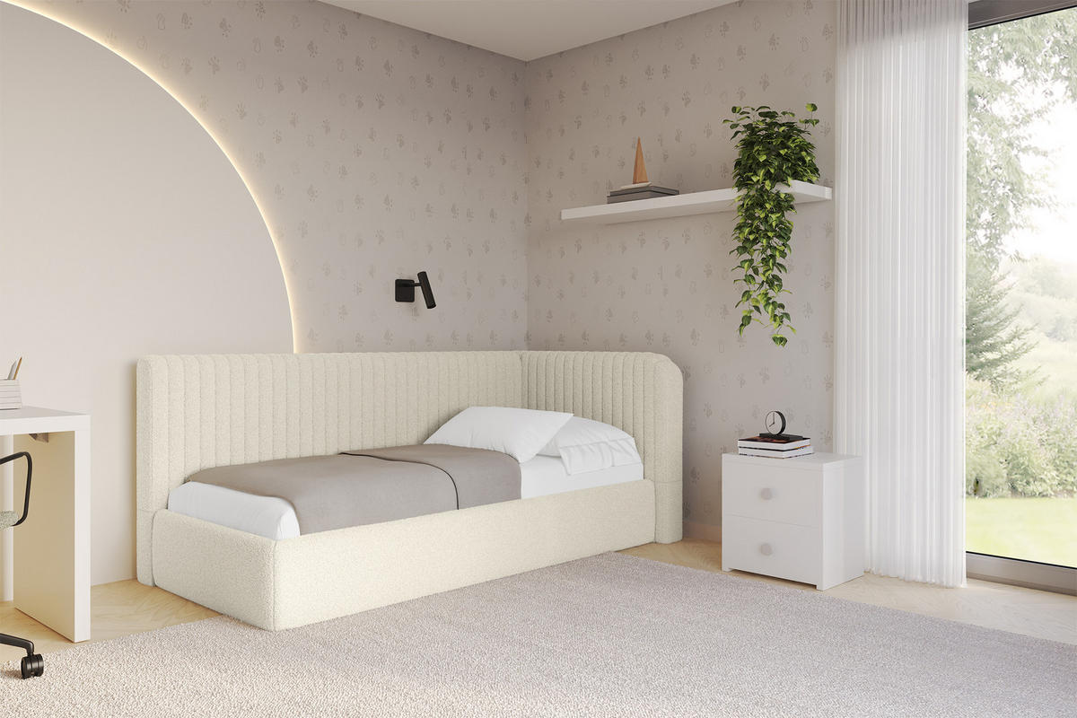 EINZELLBETT Jugendbett mit Bettkasten, Links - AURY 100x200 Beige - Champagner, Holzwerkstoff/Textil (100/200cm) - ALTDECOR