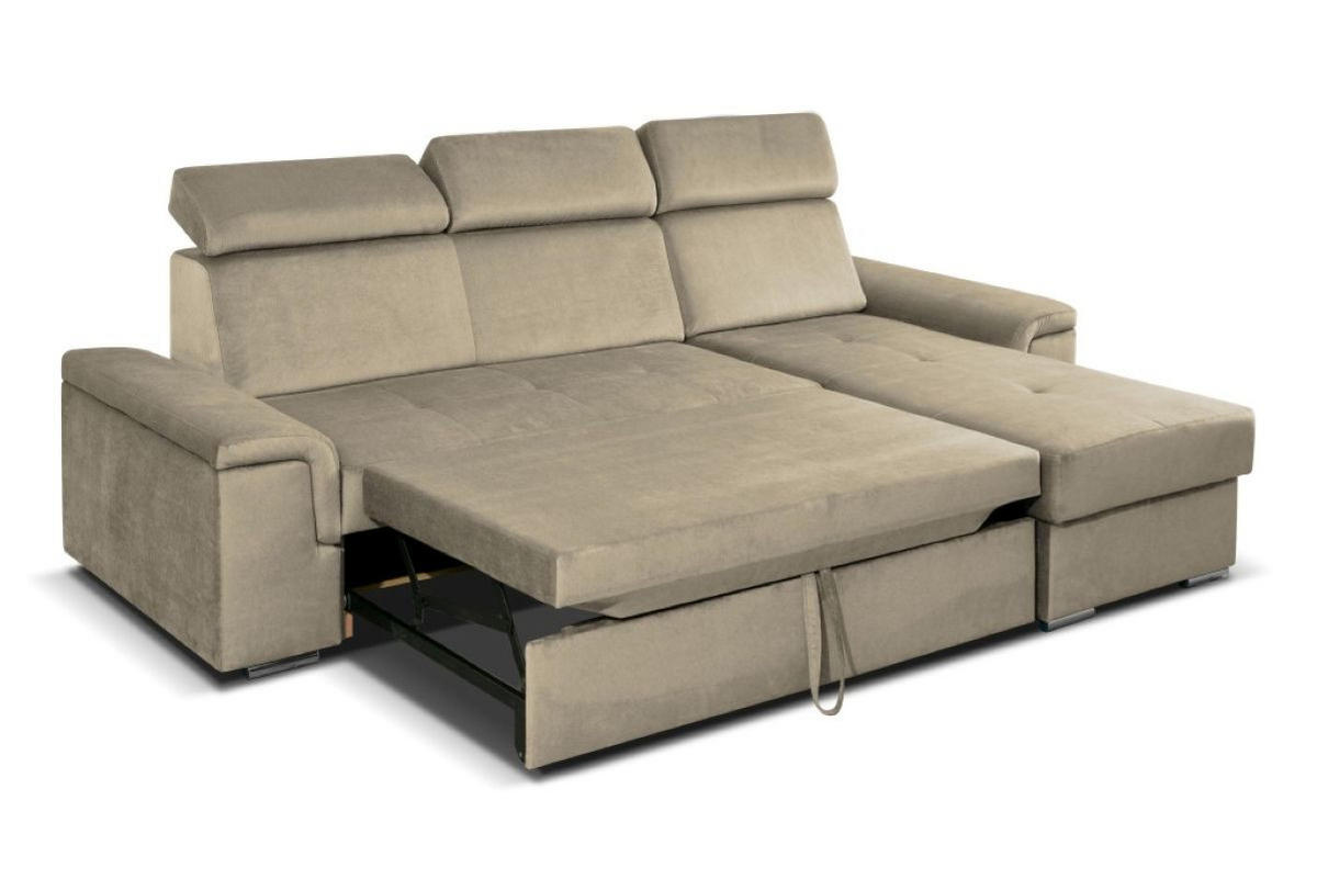 ECKSOFA Monaco L-Form mit Schlaffunktion und Bettkasten 245 cm, beige - Beige, Holz/Kunststoff (245/163cm) - Margaret Hadas24