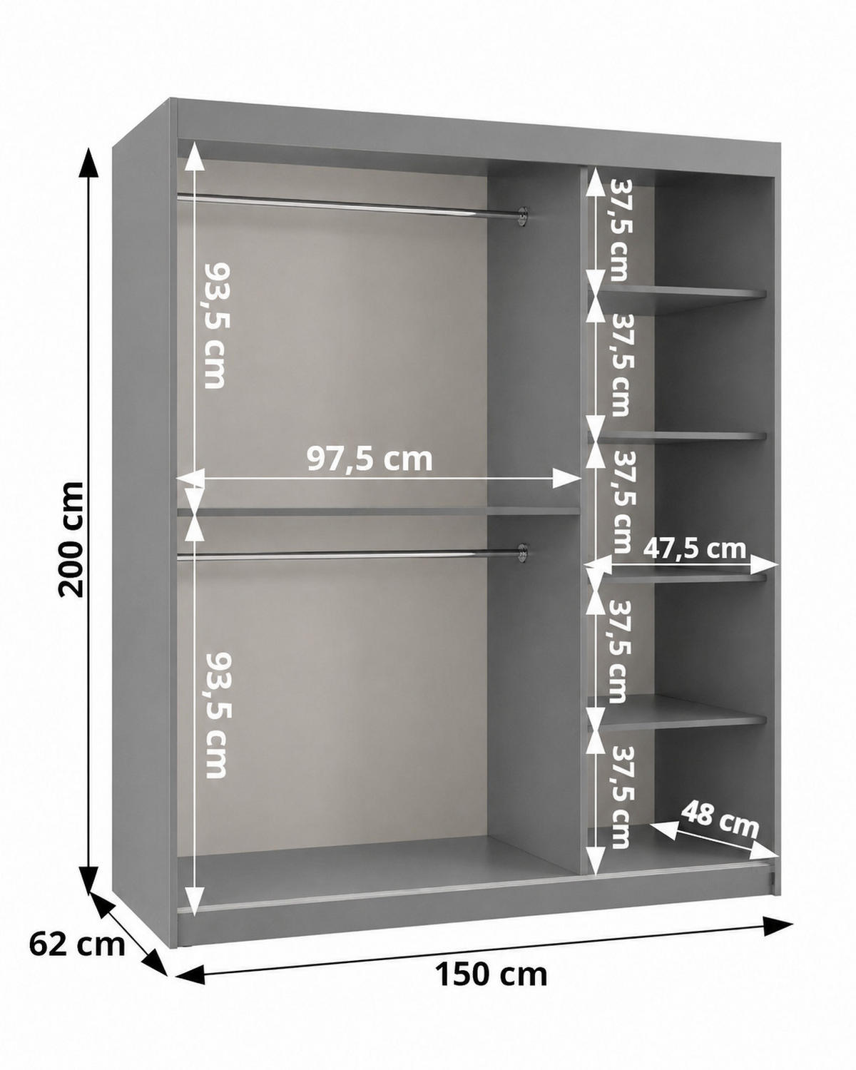 SCHIEBETÜRENSCHRANK mit Spiegel 150 cm Breite Weiß mit goldenem Griff - Goldfarben/Weiß, Holzwerkstoff (150/200/62cm) - Home Collective