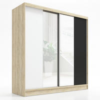 SCHWEBETÜRENSCHRANK 200 CM DUO Farbe: Sonoma | sonoma | schwarz - Schwarz/Braun, Holzwerkstoff (200/215/60cm) - A&J MöbelLand