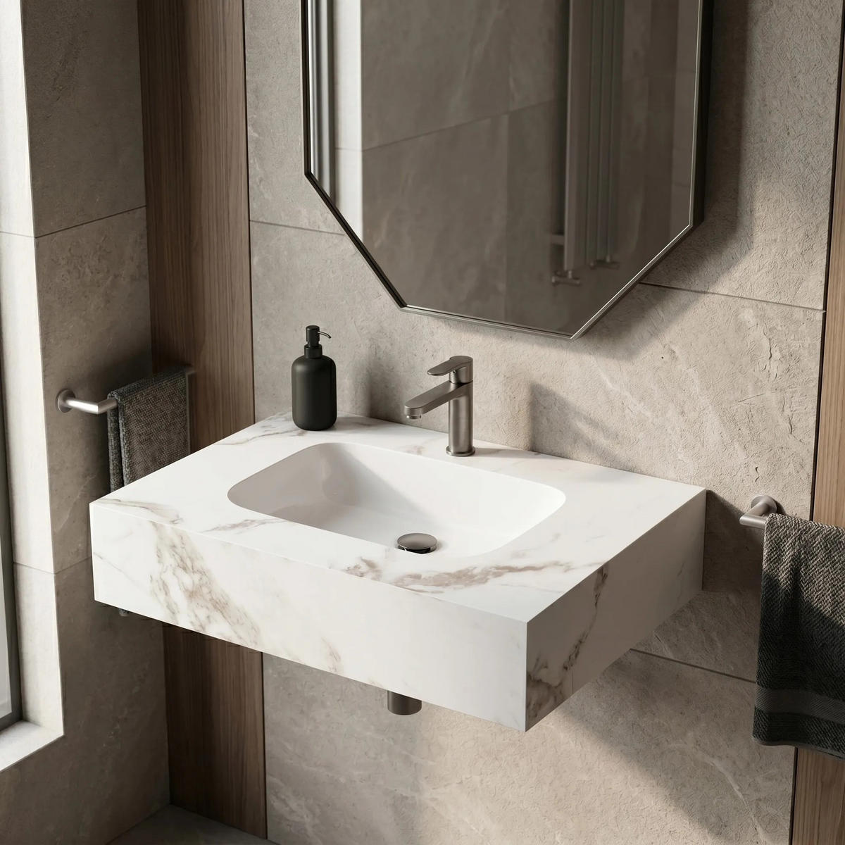 WANDWASCHBECKEN Rea Aresa Cold Jade 70 - Weiß, Keramik (50/16.5/70cm) - REA