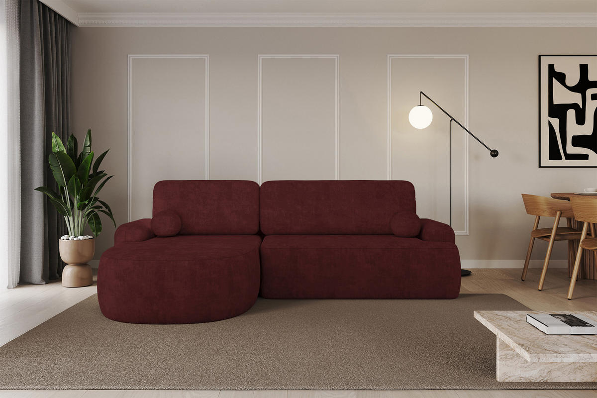 ECKSOFA mit Schlaffunktion und Bettkasten LIRA-L - 264x172x89 Bordeauxrot - Bordeaux, Holzwerkstoff/Textil (264/172cm) - ALTDECOR