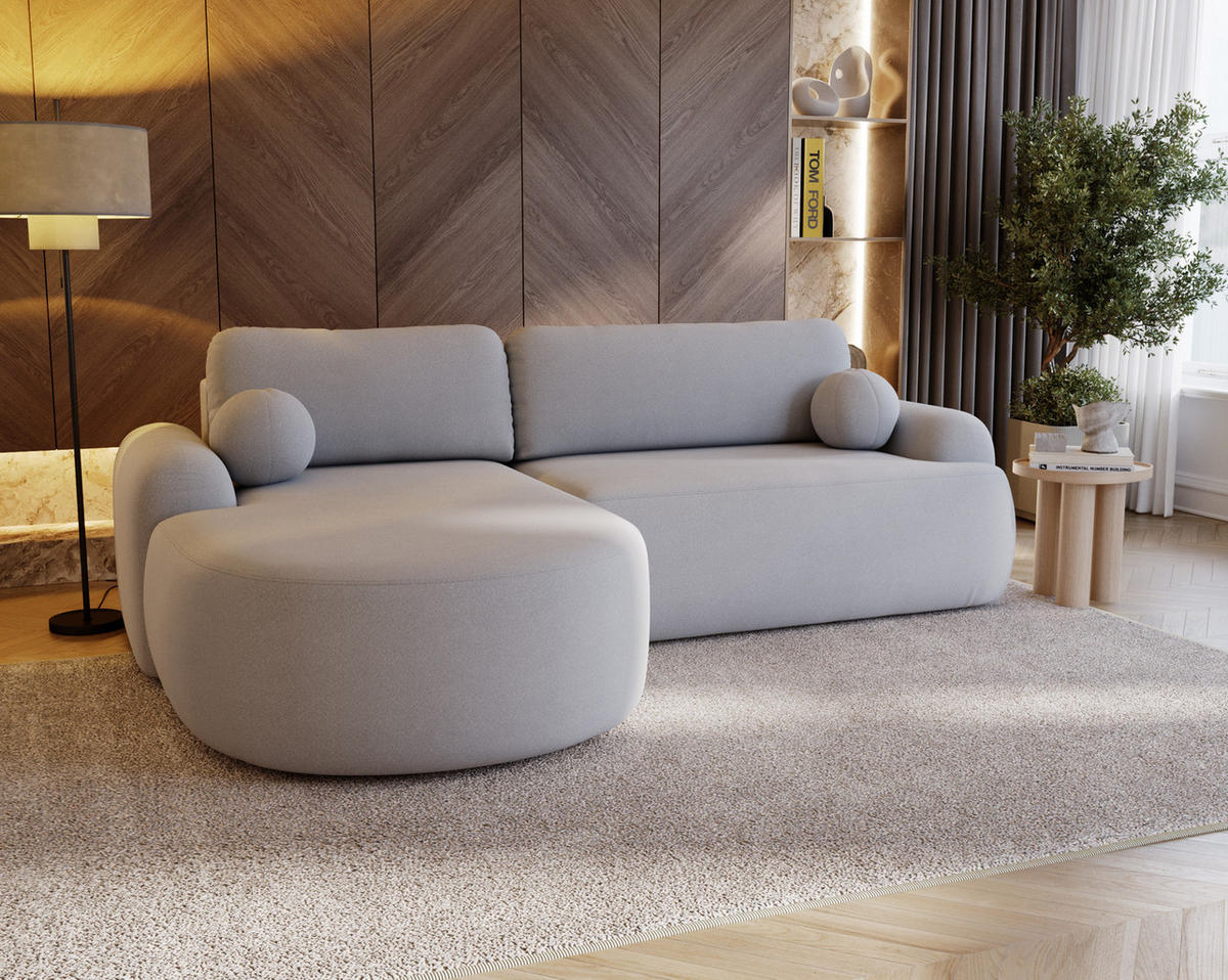 ECKSOFA DION HELLGRAU L - Links - Hellgrau, Textil (261/177cm) - Luxkor24