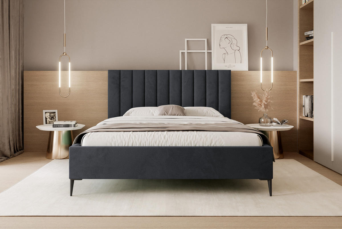 POLSTERBETT Mona SLIM III Polsterbett für Ihr Schlafzimmer in VELUTTO Stoff - 200x200 cm Graphit - Graphitfarben/Schwarz, Holz/Holzwerkstoff (200/200cm) - DomoHome