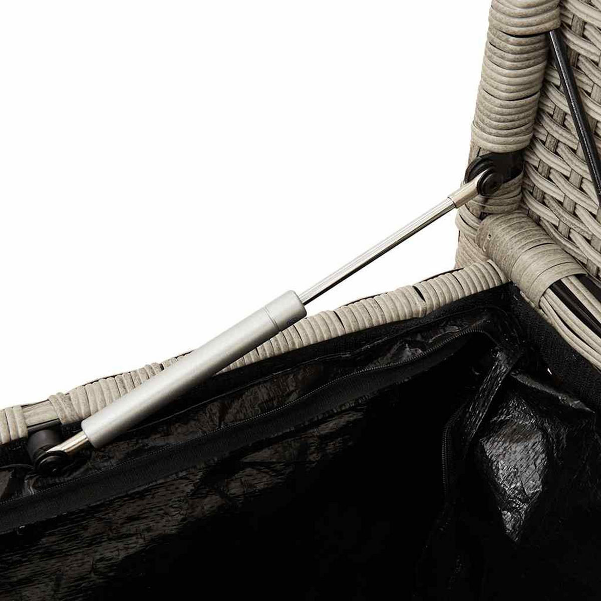 GARTENBANK mit Stauraum und Kissen, 111/56/87 cm, aus PE-Rattan und Stahl, Hellgrau - Grau, Kunststoff (56/87/111cm) - vidaXL