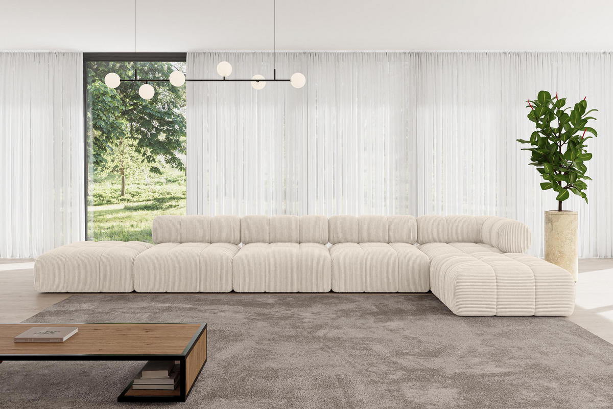 ECKSOFA modulares Sofa Kerru-L3 - 475x190x70 cm Beige Cord - Beige, Holzwerkstoff/Textil (475/190cm) - ALTDECOR