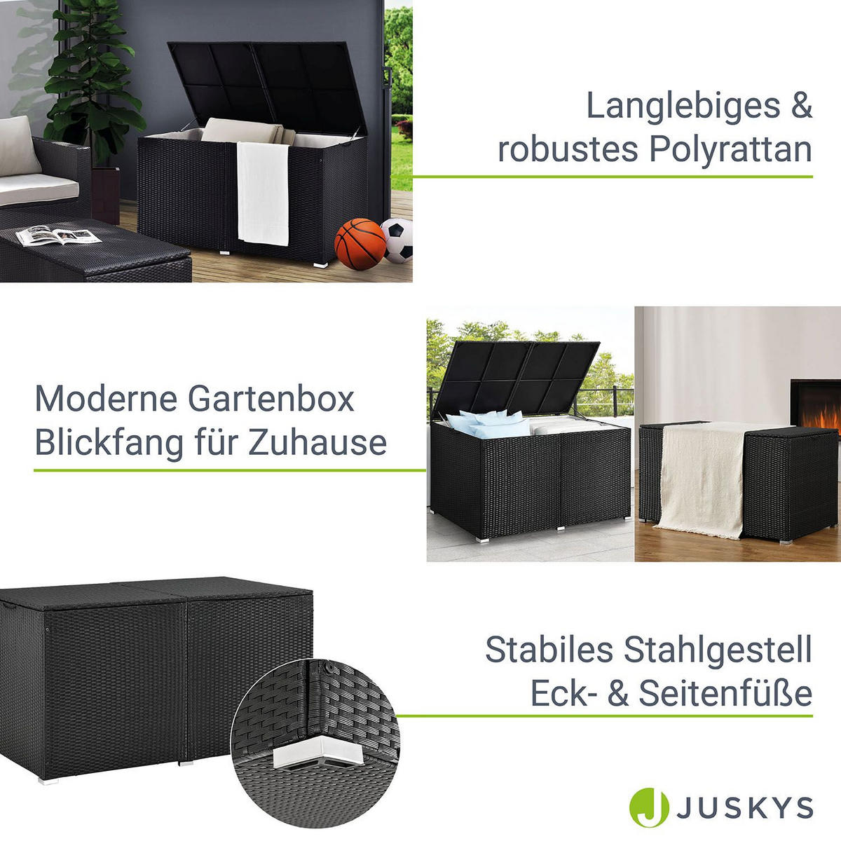 AUFLAGENBOX Ikaria schwarz - Schwarz, Kunststoff (145/80/83cm) - Juskys