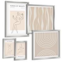 BILDER SET 5er Set - 50x50 cm & 20x30 cm & 40x60 cm Silberner Rahmen - Eine Sammlung minimalistischer Formen - Silberfarben, Kunststoff (40/60cm) - TULUP