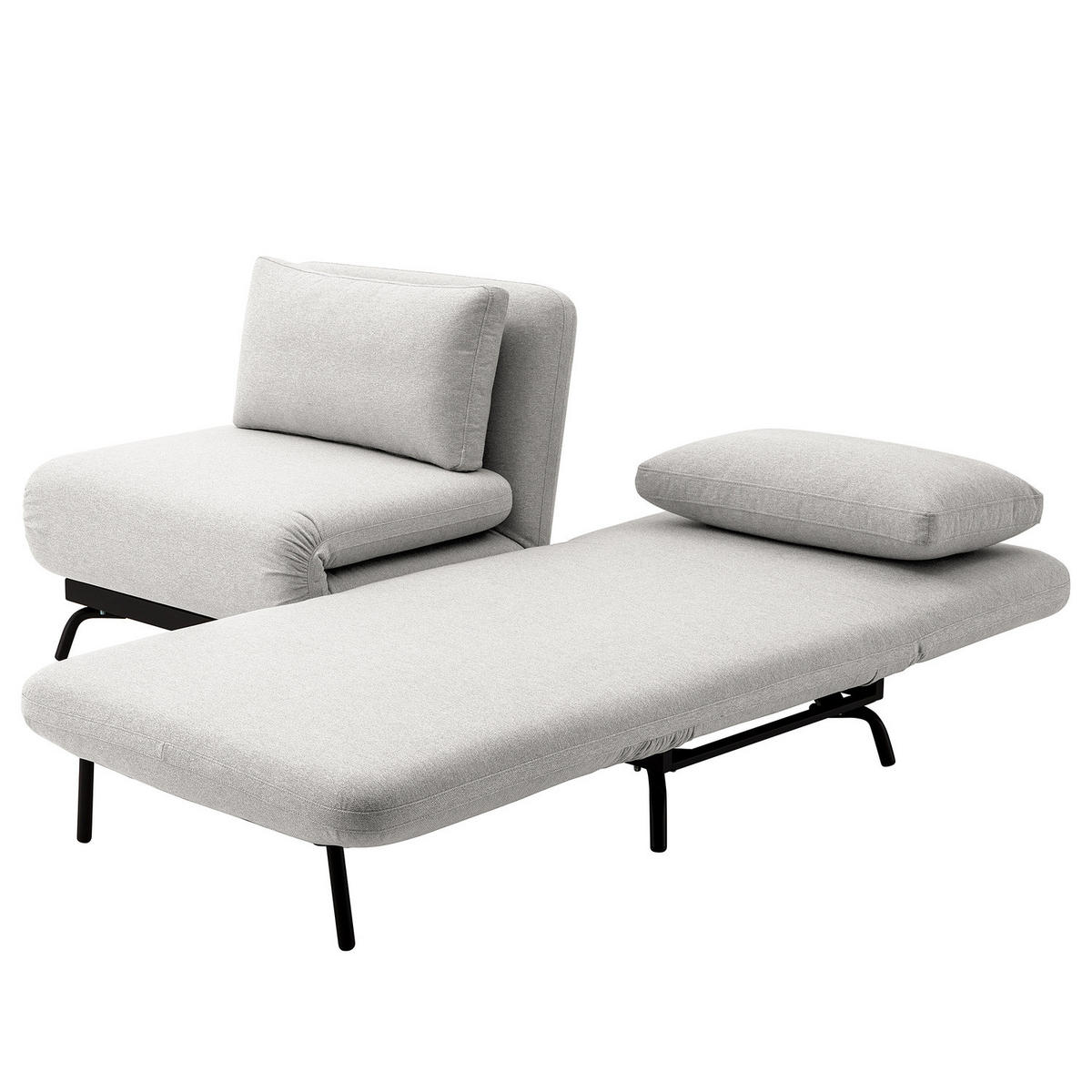 SCHLAFSOFA mit Relaxfunktion - Webstoff - Hellgrau/Schwarz, Textil/Metall (184/78/85cm) - home24