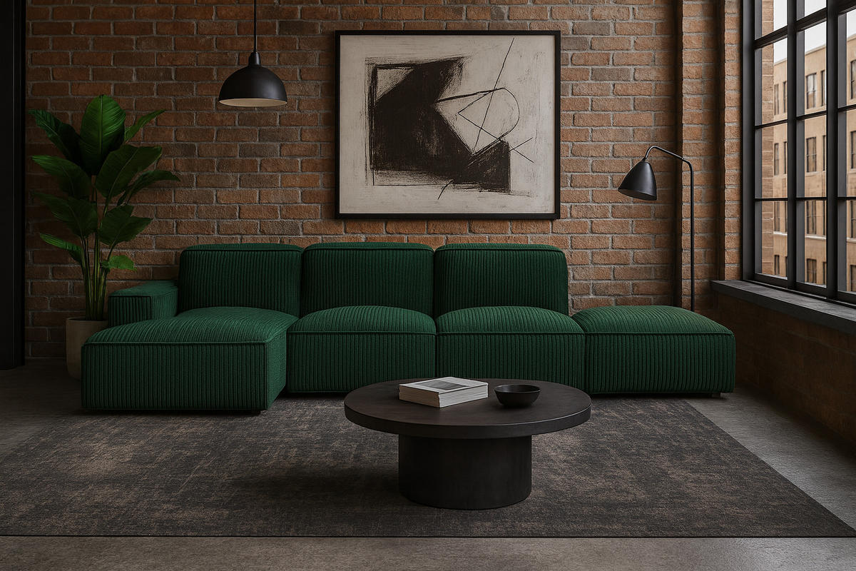 ECKSOFA Cursal L-Form, Stoff Poso, Grün + Hocker, Links - Grün, Holz (341/166cm) - Kaiser Möbel