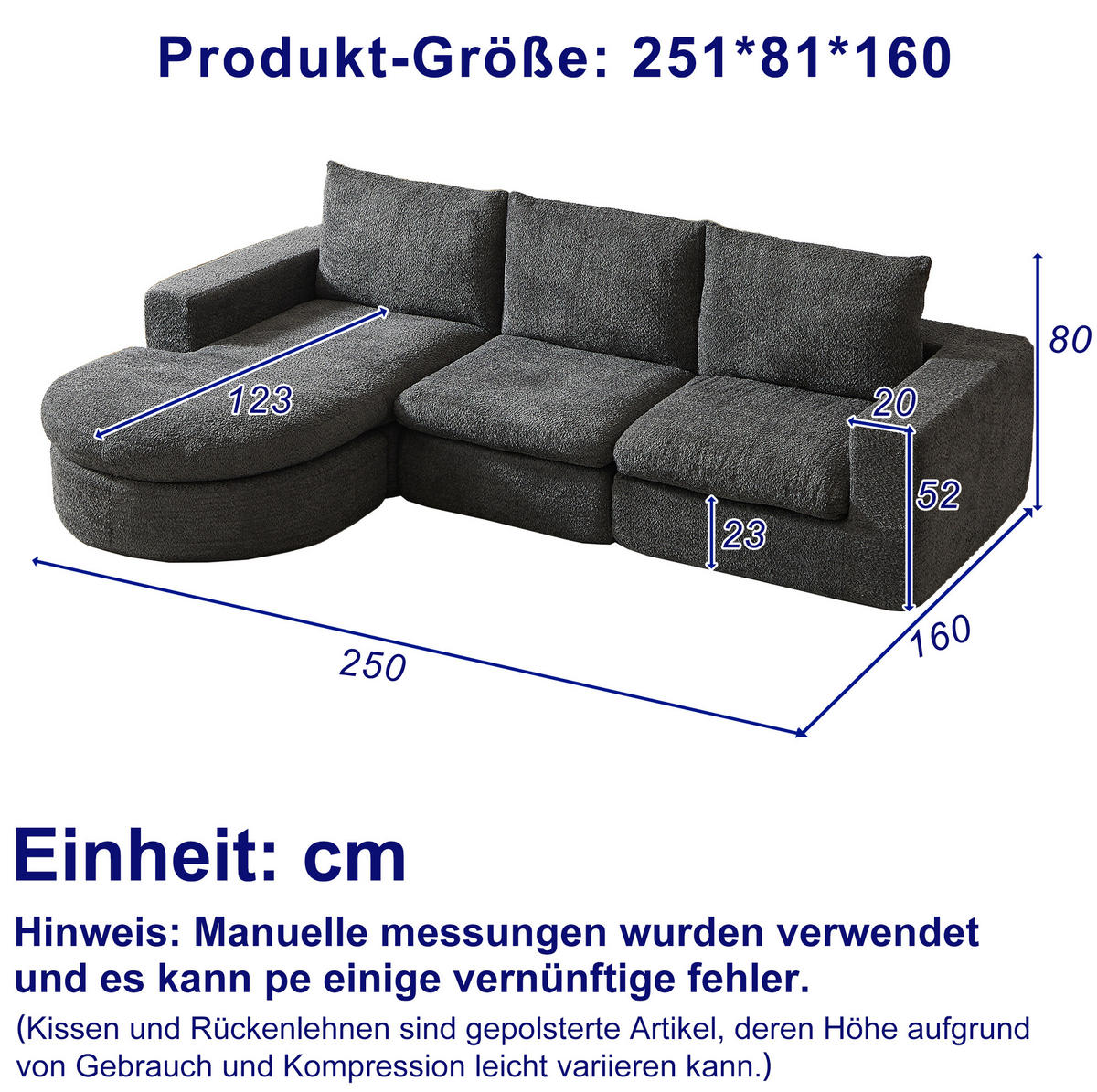ECKSOFA mit Liegefläche 250/160 cm in Grau - Grau, Textil (160/250cm) - Modenvie