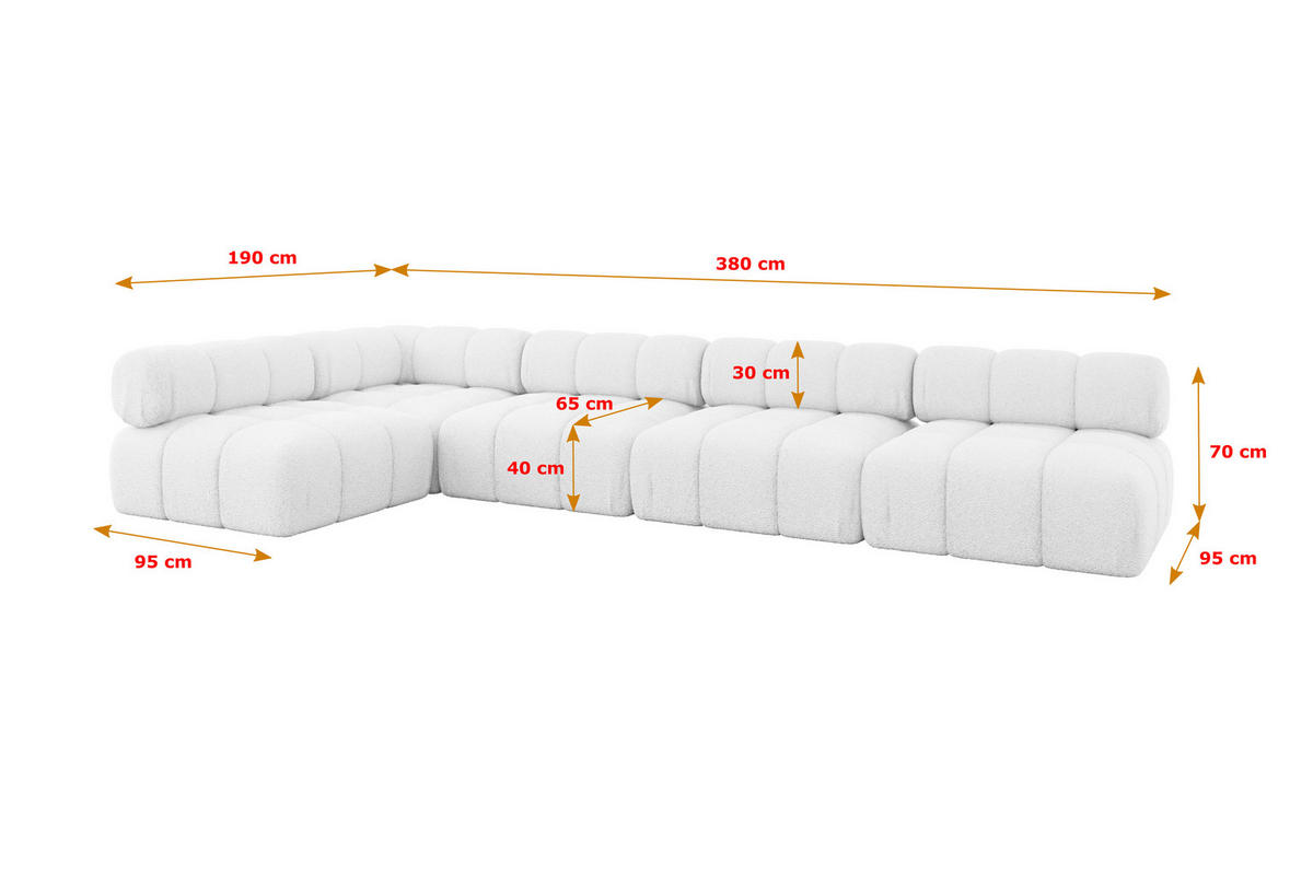 ECKSOFA modulares Sofa Samaro-L3 - 380x190x70 cm Weiß Bouclé - Weiß, Holzwerkstoff/Textil (380/190cm) - ALTDECOR