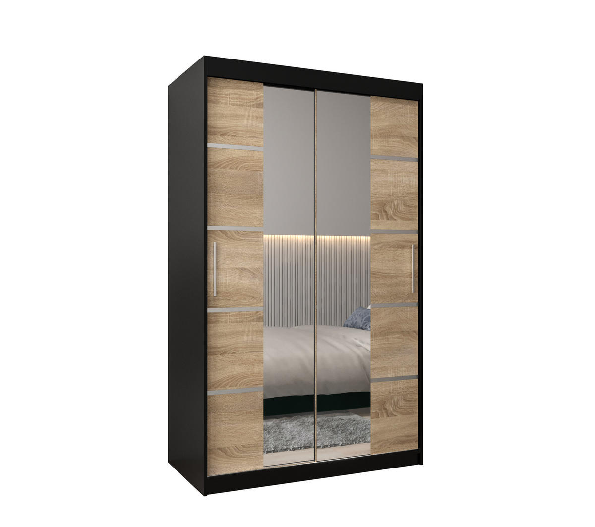 SCHWEBETÜRENSCHRANK 200/120/62 2-türig - Silberfarben/Schwarz, Holz/Kunststoff (120/200/62cm) - Abiks Möbel