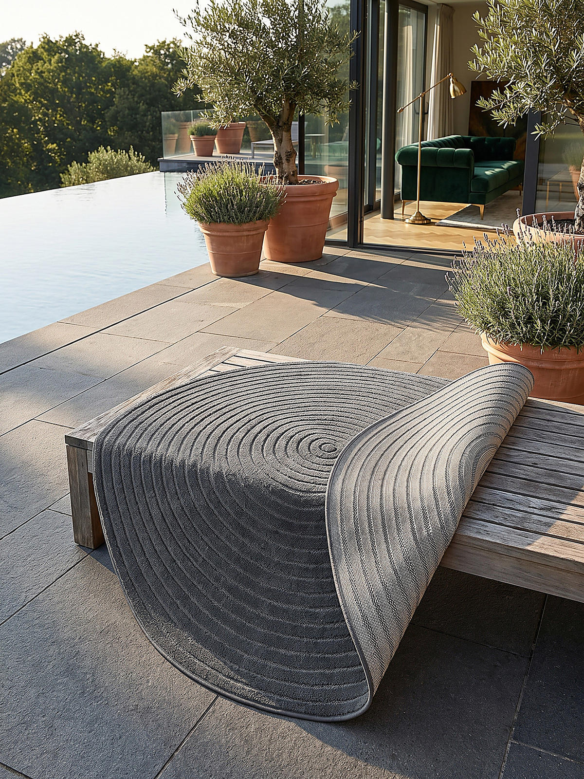 TEPPICH Outdoor Abstrakt MEZEN Polypropylen Anthrazit 120 x 120 cm - Anthrazit, Textil (120/120cm) - KADIMA DESIGN