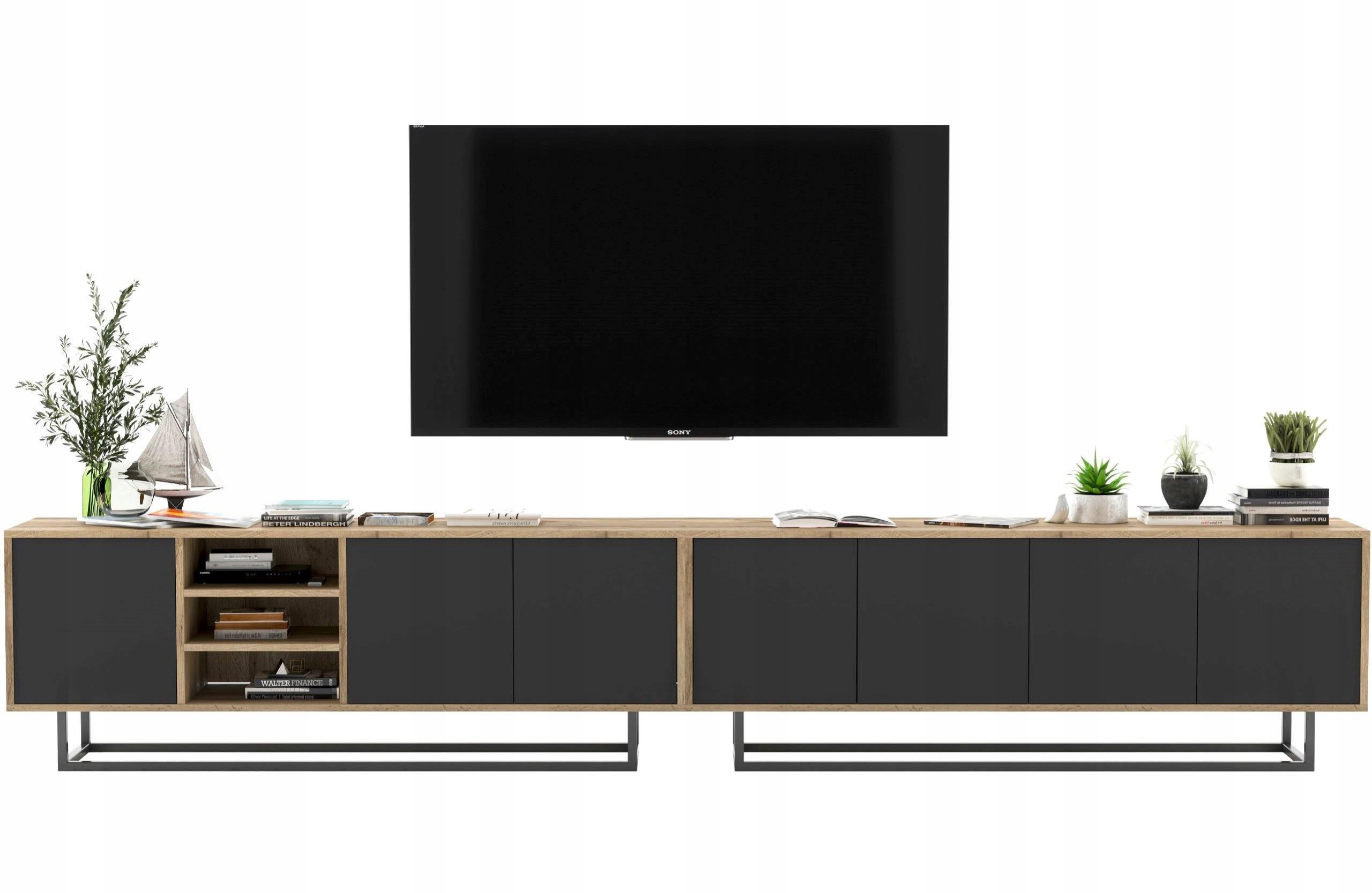 Meble Lindner SADA 2 TV stolků Apollo dub Wotan / černá matná 300 cm s kovovým rámem