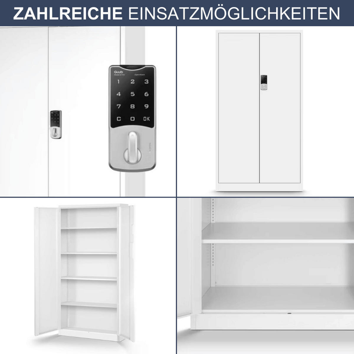 METALLSCHRANK abschließbar ODIS mit Zahlenschloss 185x90x40cm Weiß - Weiß, Metall (90/185/40cm) - DELUKE