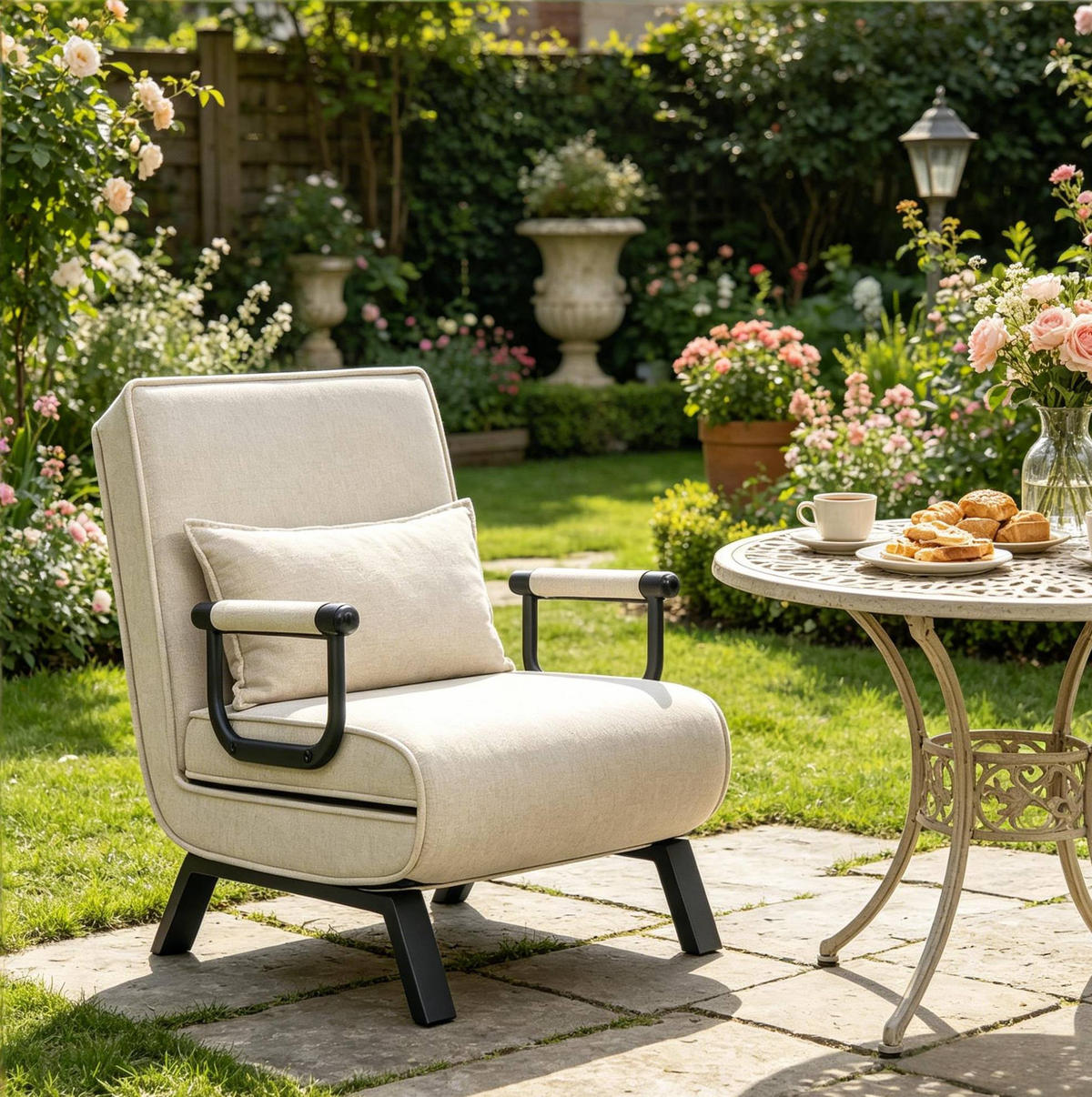 SCHLAFSESSEL 65/78/75 cm Beige aus Leinen mit verstellbarer Rückenlehne - Beige, Kunststoff (75/78/65cm) - OKWISH