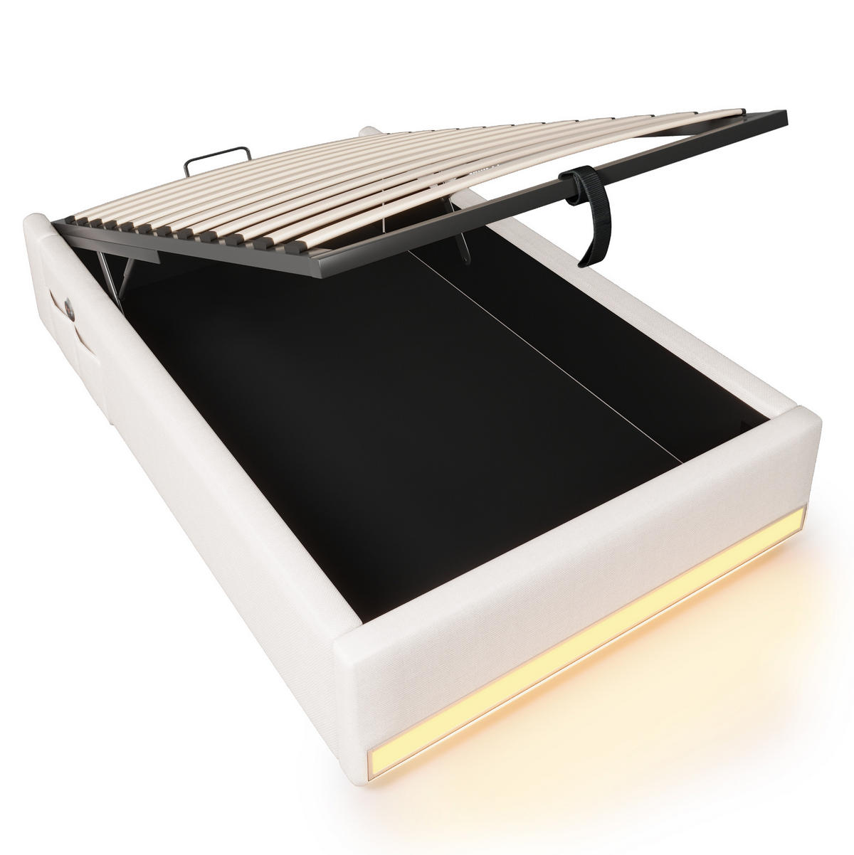 POLSTERBETT 90/200 cm Beige mit Stauraum, LED-Beleuchtung und USB - Beige, Textil (90/200cm) - Flora Grace