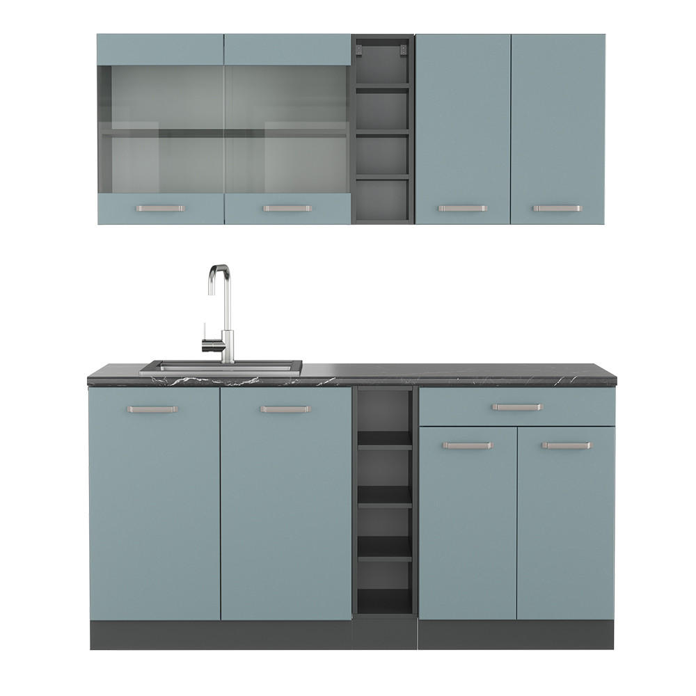 SINGLEKÜCHE KÜCHE R-Line Blau-Grau/Anthrazit 160 cm ohne AP - Anthrazit/Blaugrau, Holzwerkstoff (160/81.6/46cm) - Vicco