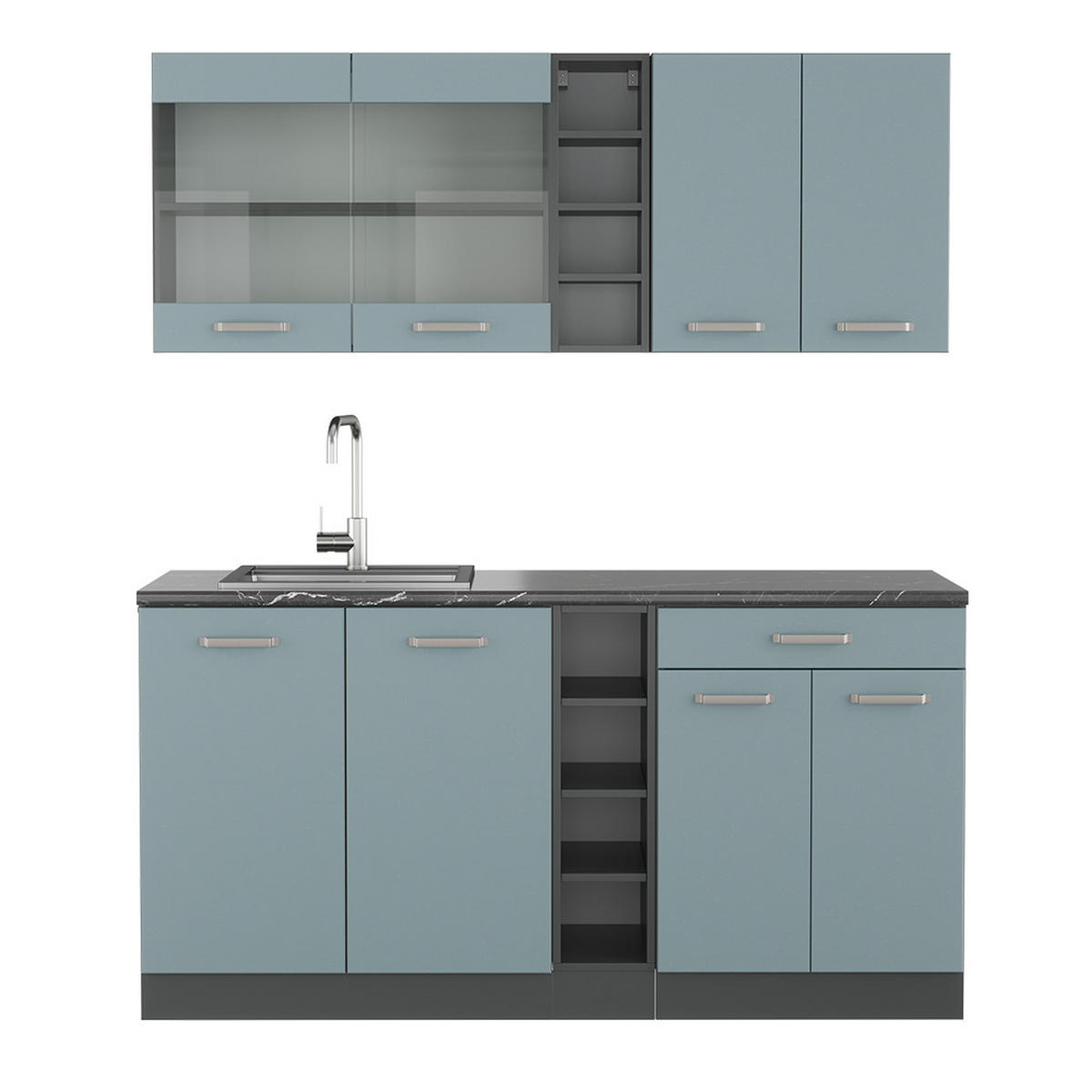 SINGLEKÜCHE R-Line Blau-Grau/Anthrazit 160 cm, AP Anthrazit - Anthrazit/Blaugrau, Holzwerkstoff (160/81.6/60cm) - Vicco