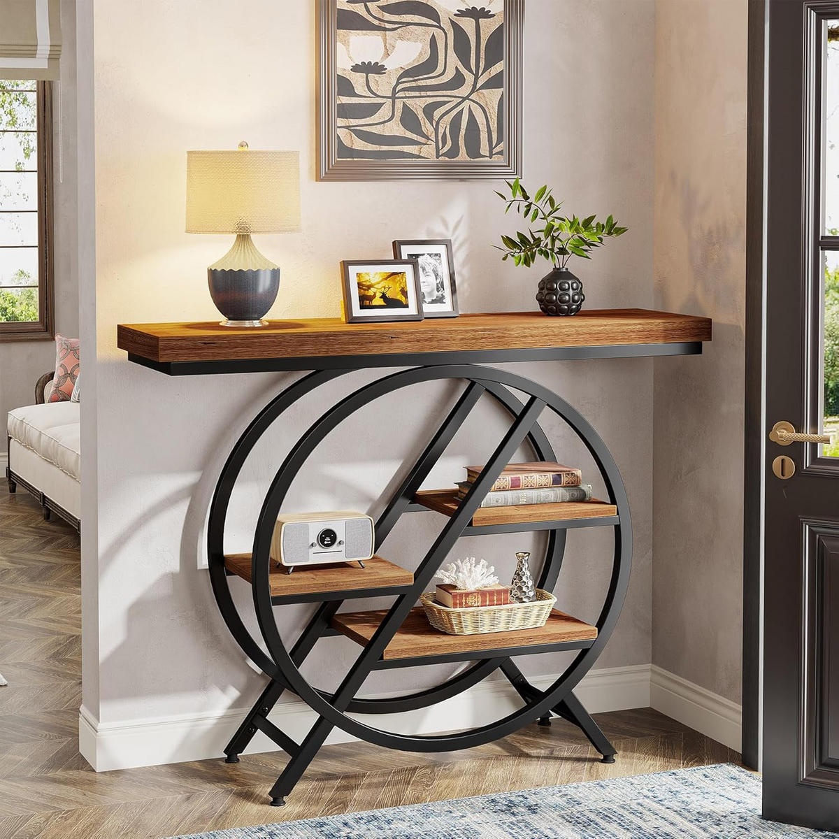 KONSOLENTISCH Holzoptik Braun Metall Schwarz 100×30×82 cm - Ahornfarben, Holzwerkstoff/Metall (30/100/82cm) - Quality Elegance