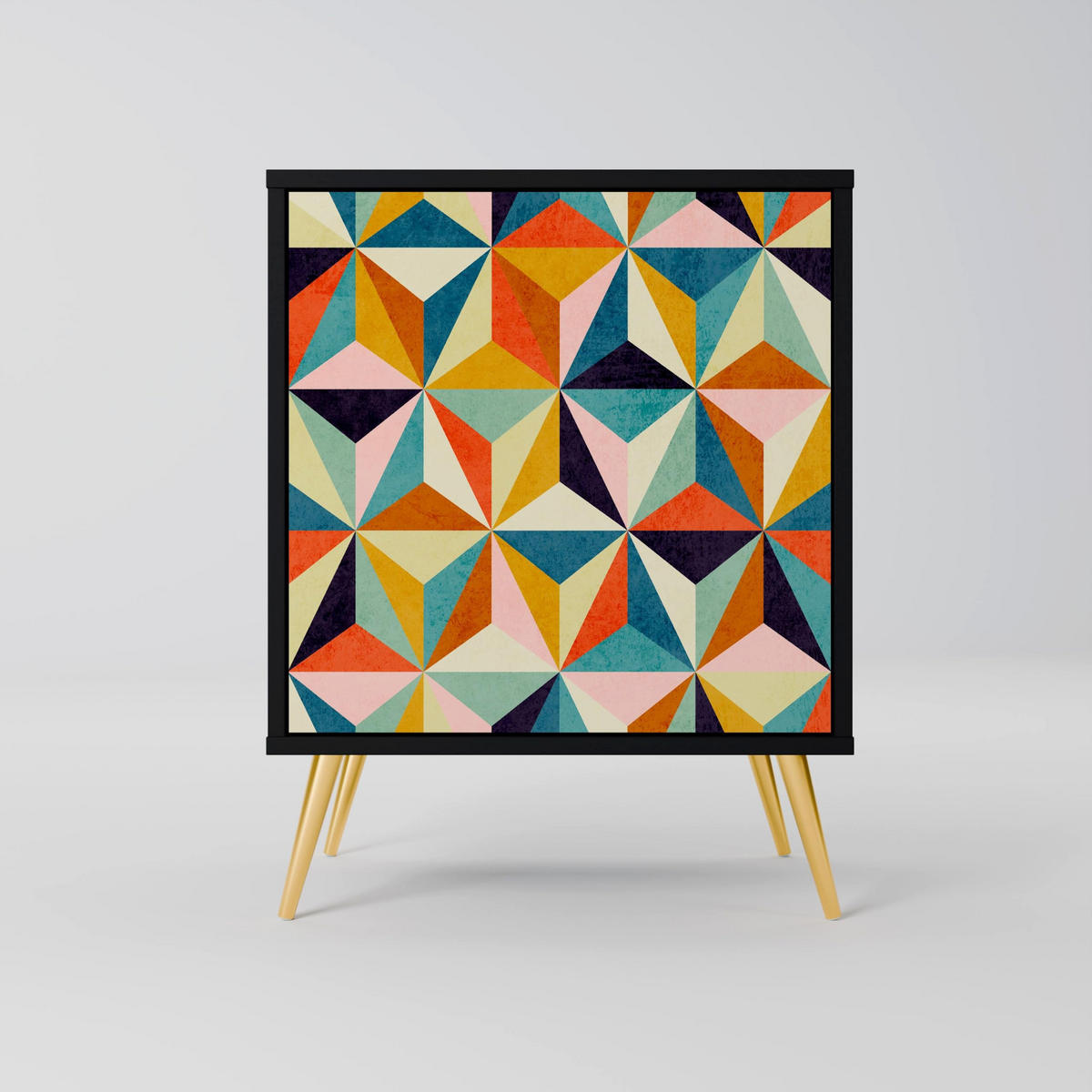 SIDEBOARD TESSELATE TREASURES, Schwarz, 57,5x42x67,5 cm, Schwarze Metall-Rahmenfüße - Multicolor/Schwarz, Holzwerkstoff/Metall (57.5/67.5/42cm) - SpaceRebels