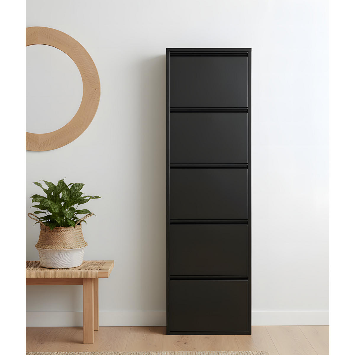 SKOSKÅP Pisa 50 x 16 x 173 cm – svart - Svart, Träbaserade material/Metall (50/173/16cm) - ebuy24