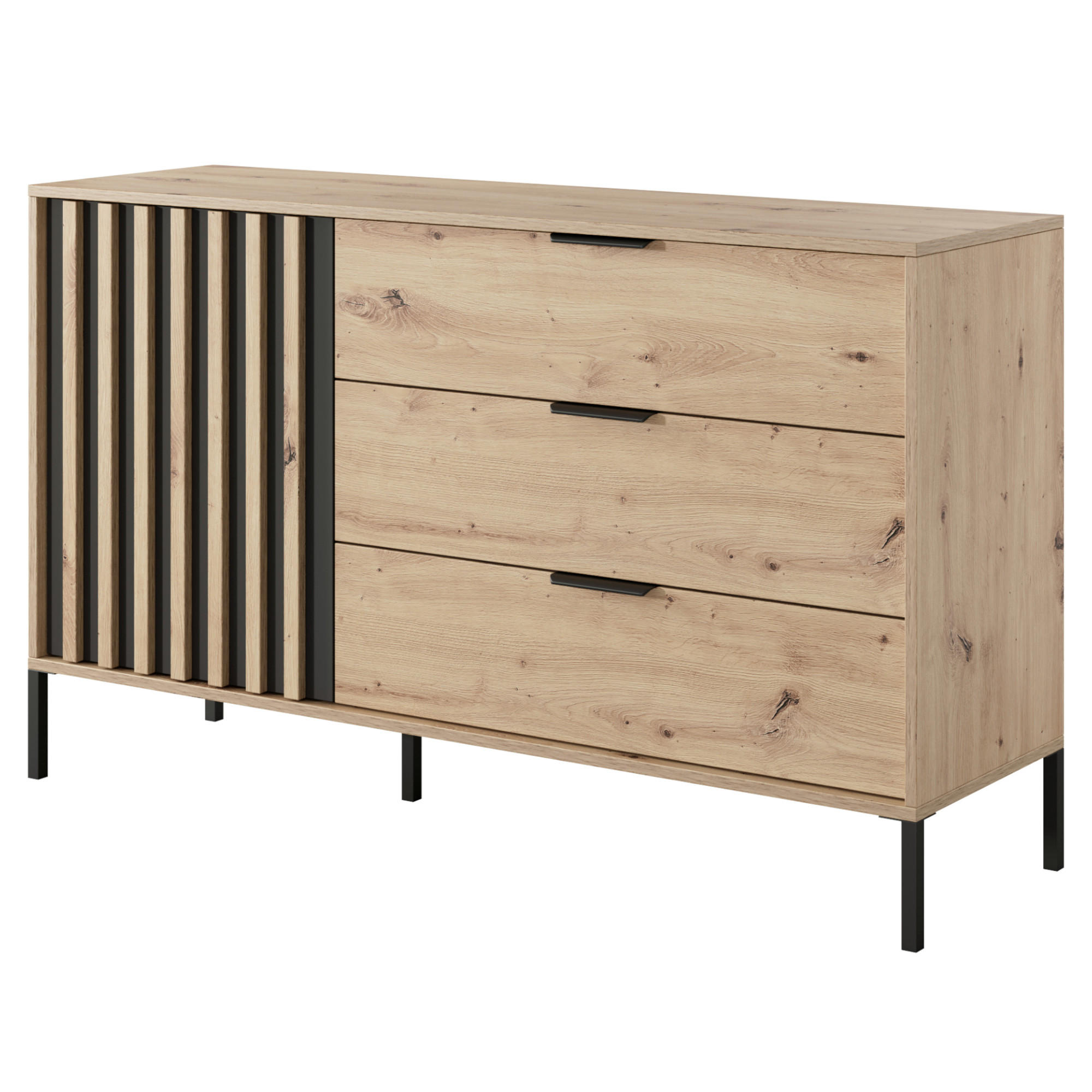 SIDEBOARD TANA KOM1 Lamellen Anthrazit Eiche - Eichefarben/Braun, Glas/Holzwerkstoff (137/82/40cm) - Komodee