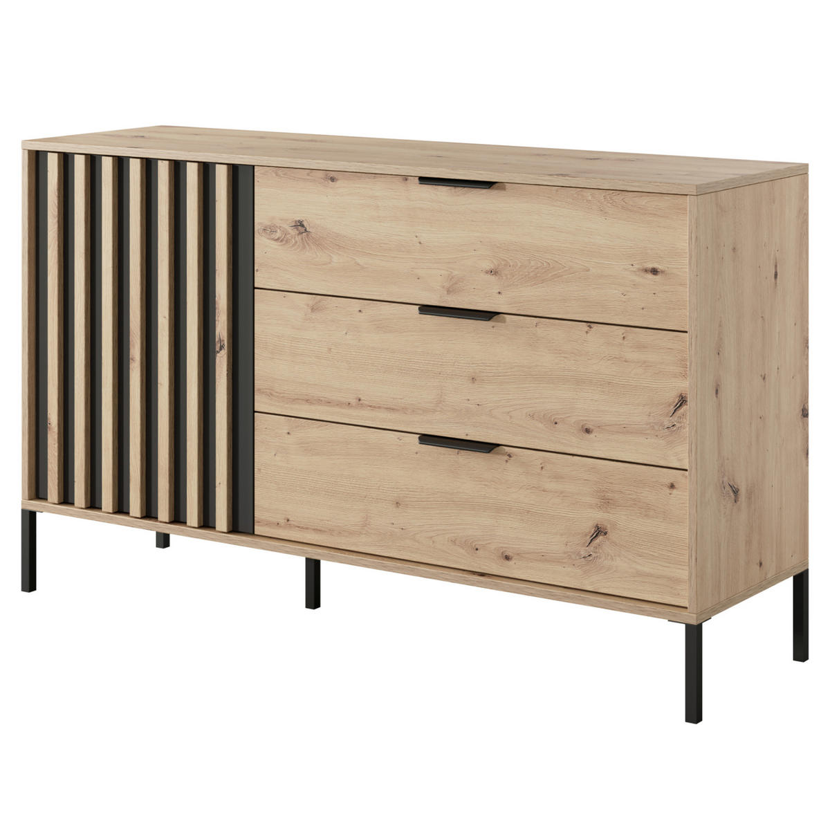 SIDEBOARD TANA KOM1 Lamellen Anthrazit Eiche - Eichefarben/Braun, Glas/Holzwerkstoff (137/82/40cm) - Komodee