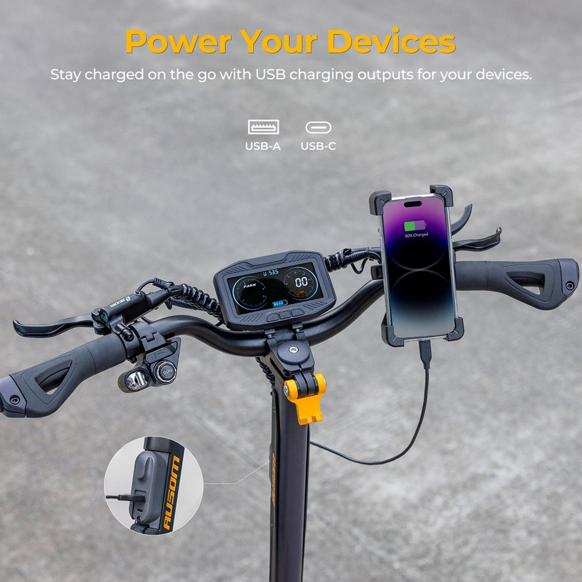 E-SCOOTER Ausom SR1 Dual Motor mit 2000W Leistung, 95 km Reichweite, NFC-Entsperrung, hydraulischen Bremsen und Offroad-Design - Dunkelgrau, Metall (62cm)